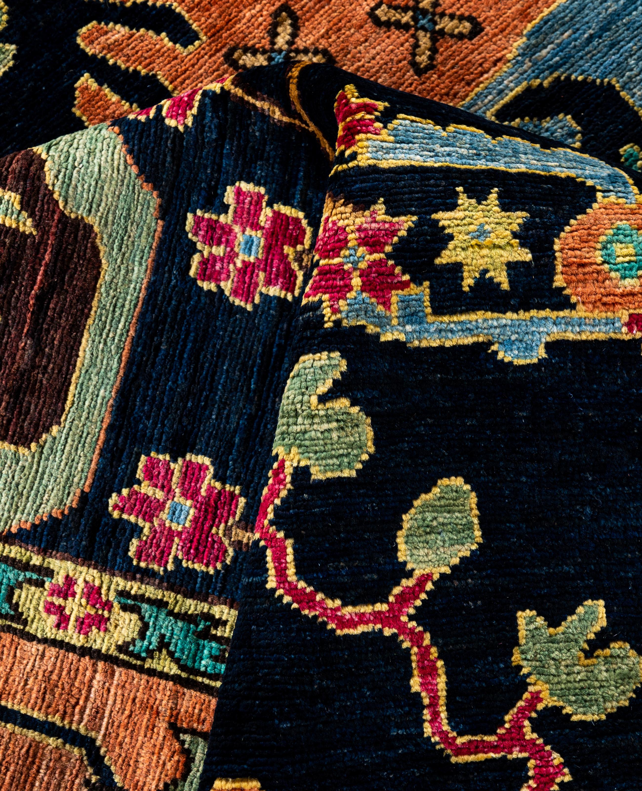 Laine Tapis traditionnel tribal Serapi bleu noué à la main 8' 2