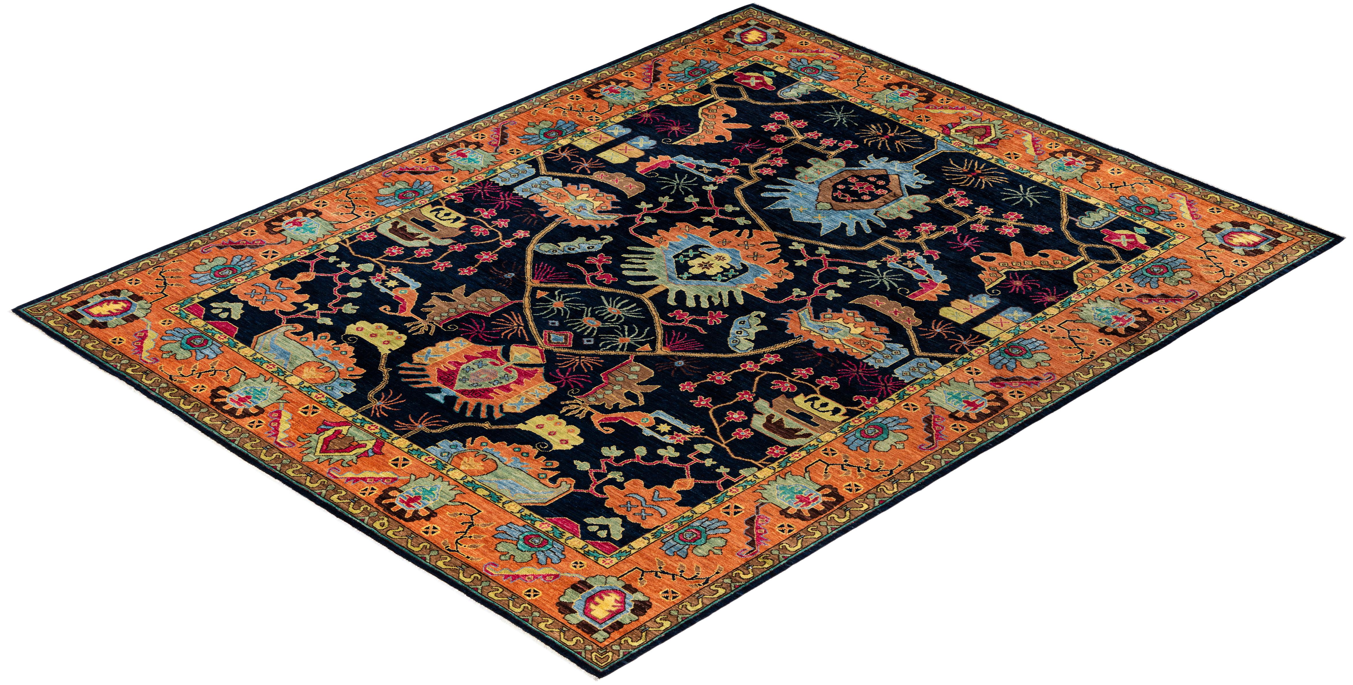 Tapis traditionnel tribal Serapi bleu noué à la main 8' 2