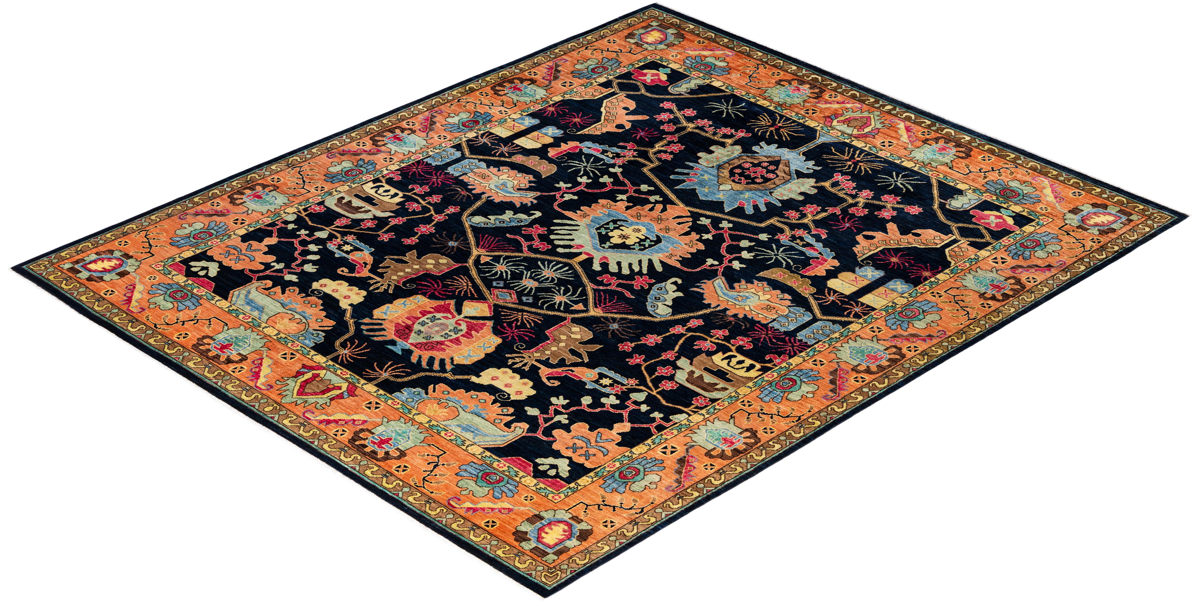 Traditional Tribal Serapi Wool Hand Knotted Blue Area Rug 8' 2