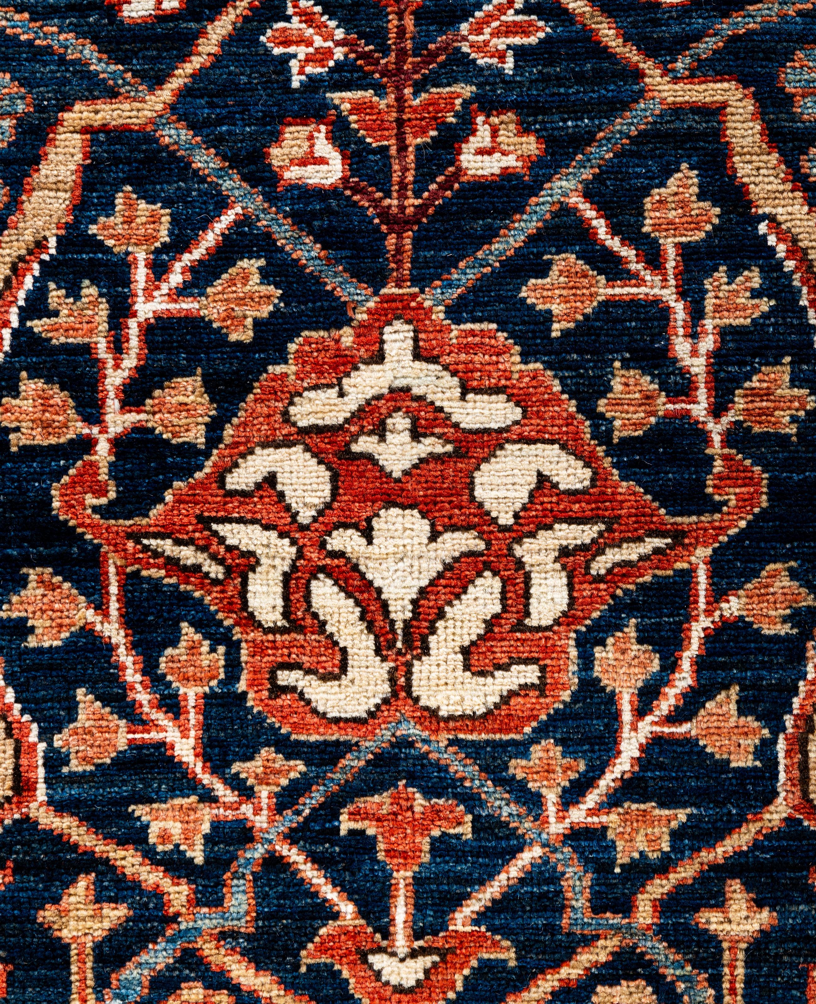 Pakistanais Tapis traditionnel tribal Serapi bleu noué à la main 8' 2