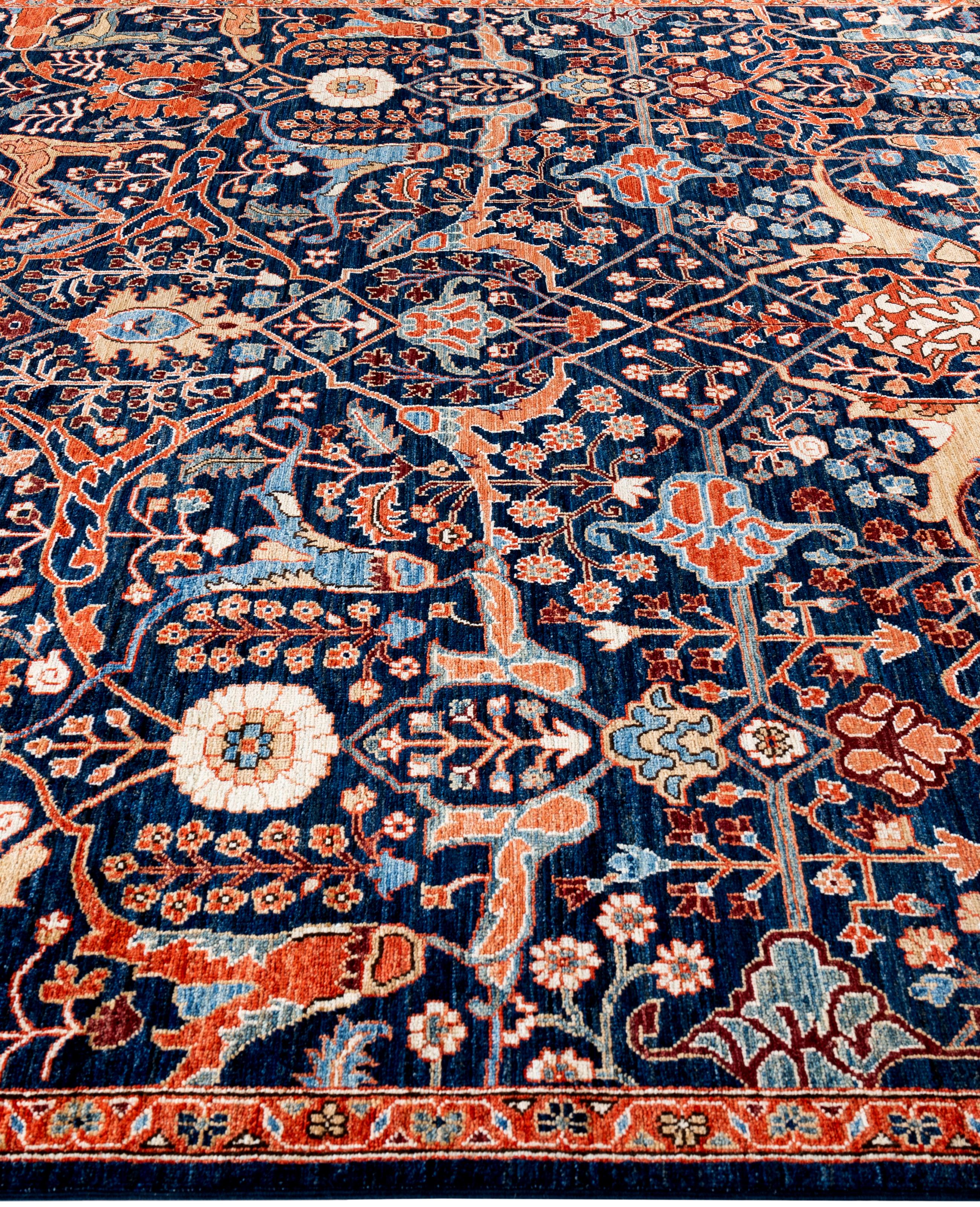 Noué à la main Tapis traditionnel tribal Serapi bleu noué à la main 8' 2