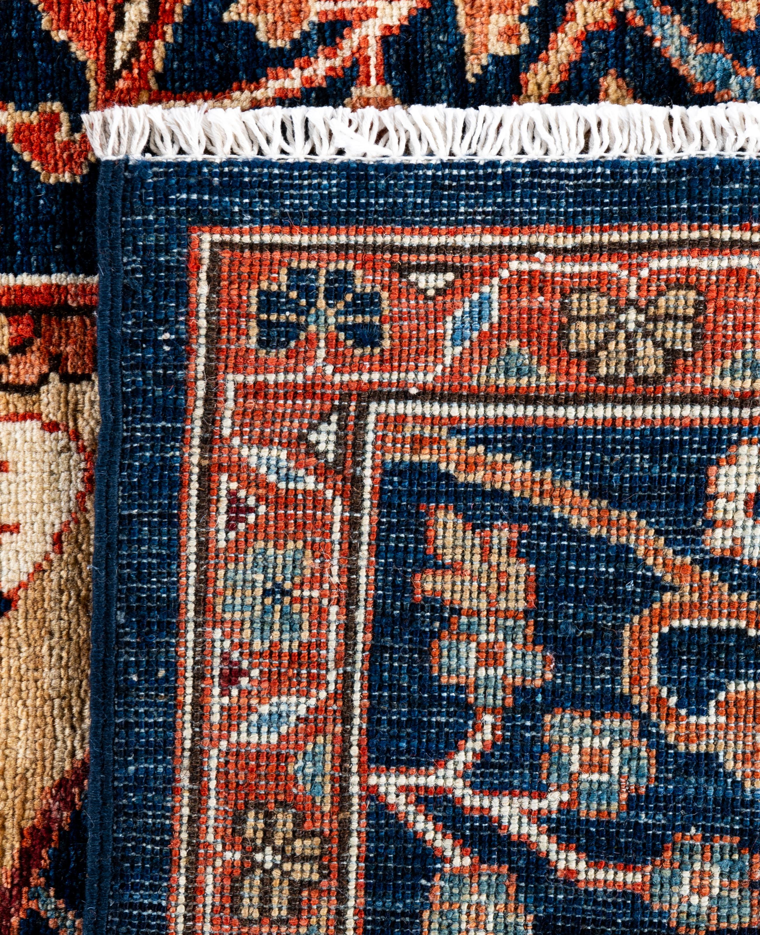 Tapis traditionnel tribal Serapi bleu noué à la main 8' 2