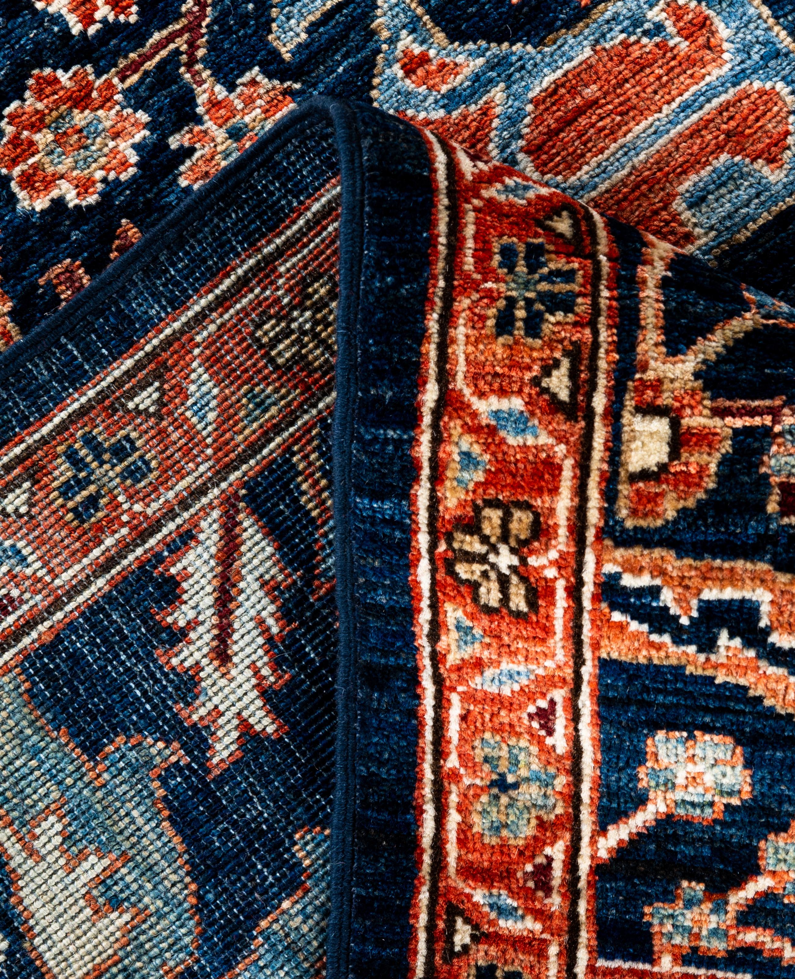 XXIe siècle et contemporain Tapis traditionnel tribal Serapi bleu noué à la main 8' 2