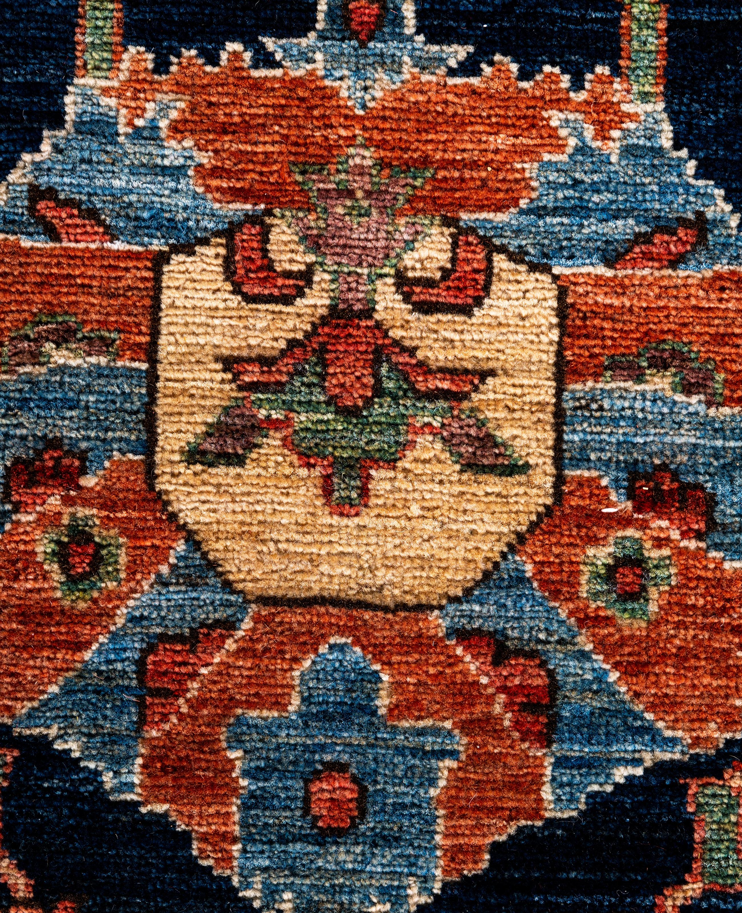 Pakistanais Tapis traditionnel tribal Serapi bleu noué à la main 9' 0