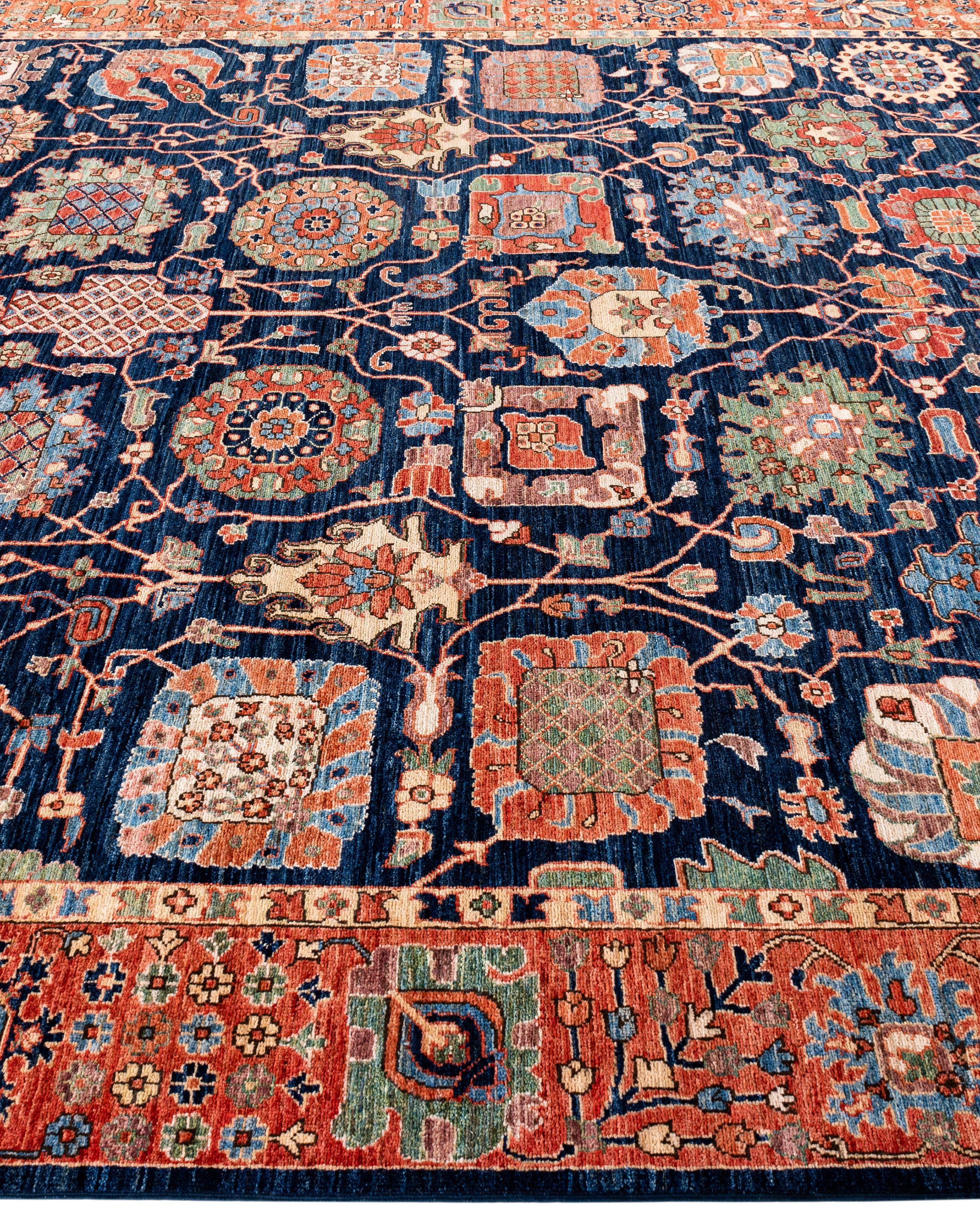 Noué à la main Tapis traditionnel tribal Serapi bleu noué à la main 9' 0