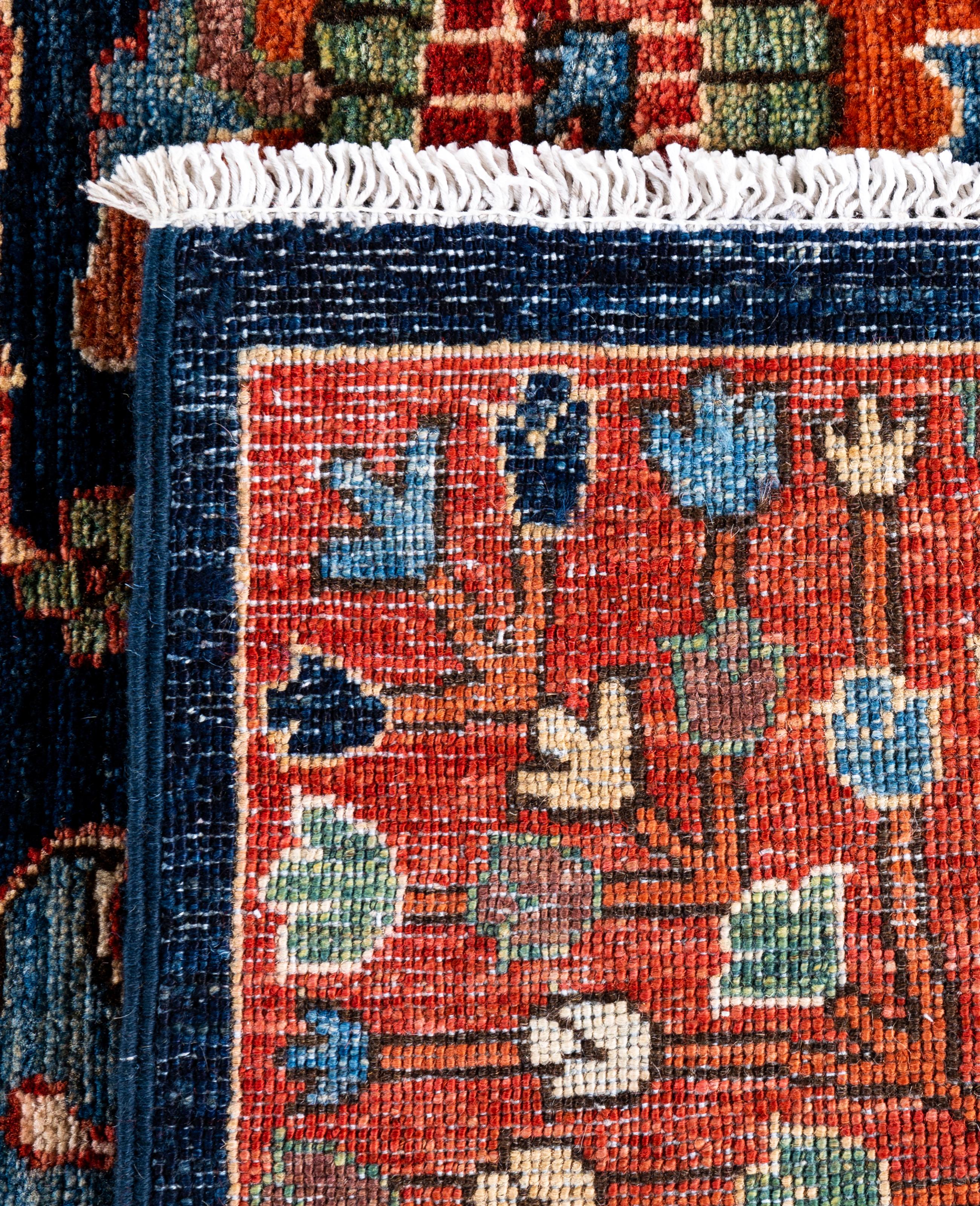 Tapis traditionnel tribal Serapi bleu noué à la main 9' 0