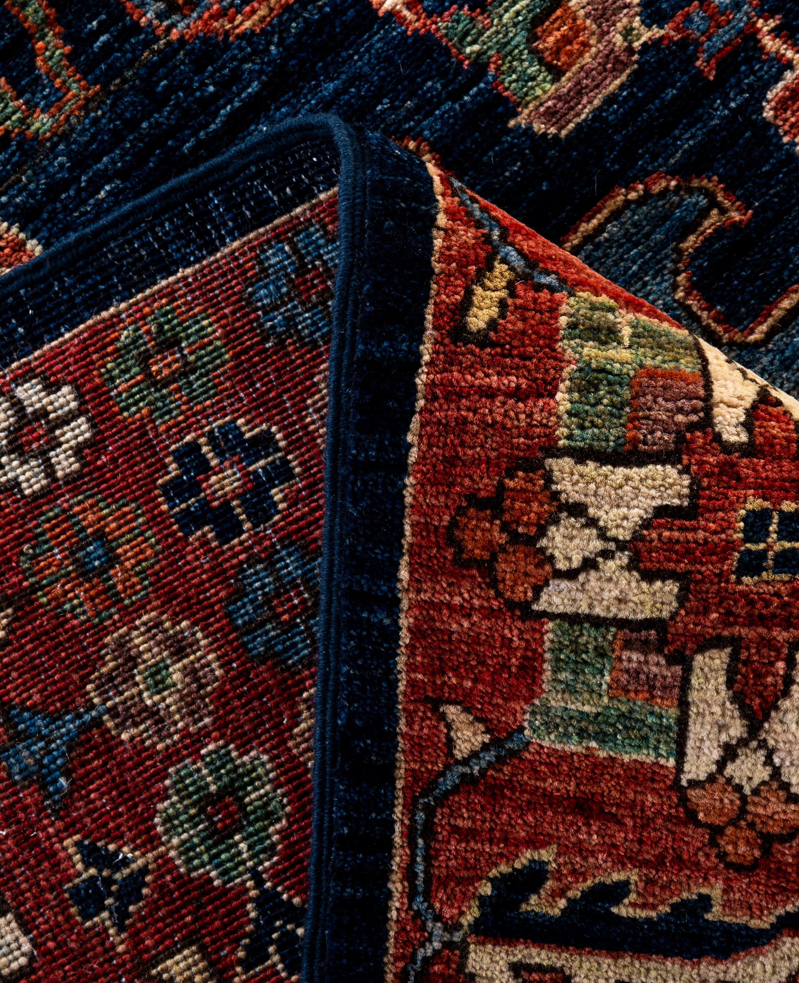 XXIe siècle et contemporain Tapis traditionnel tribal Serapi bleu noué à la main 9' 0