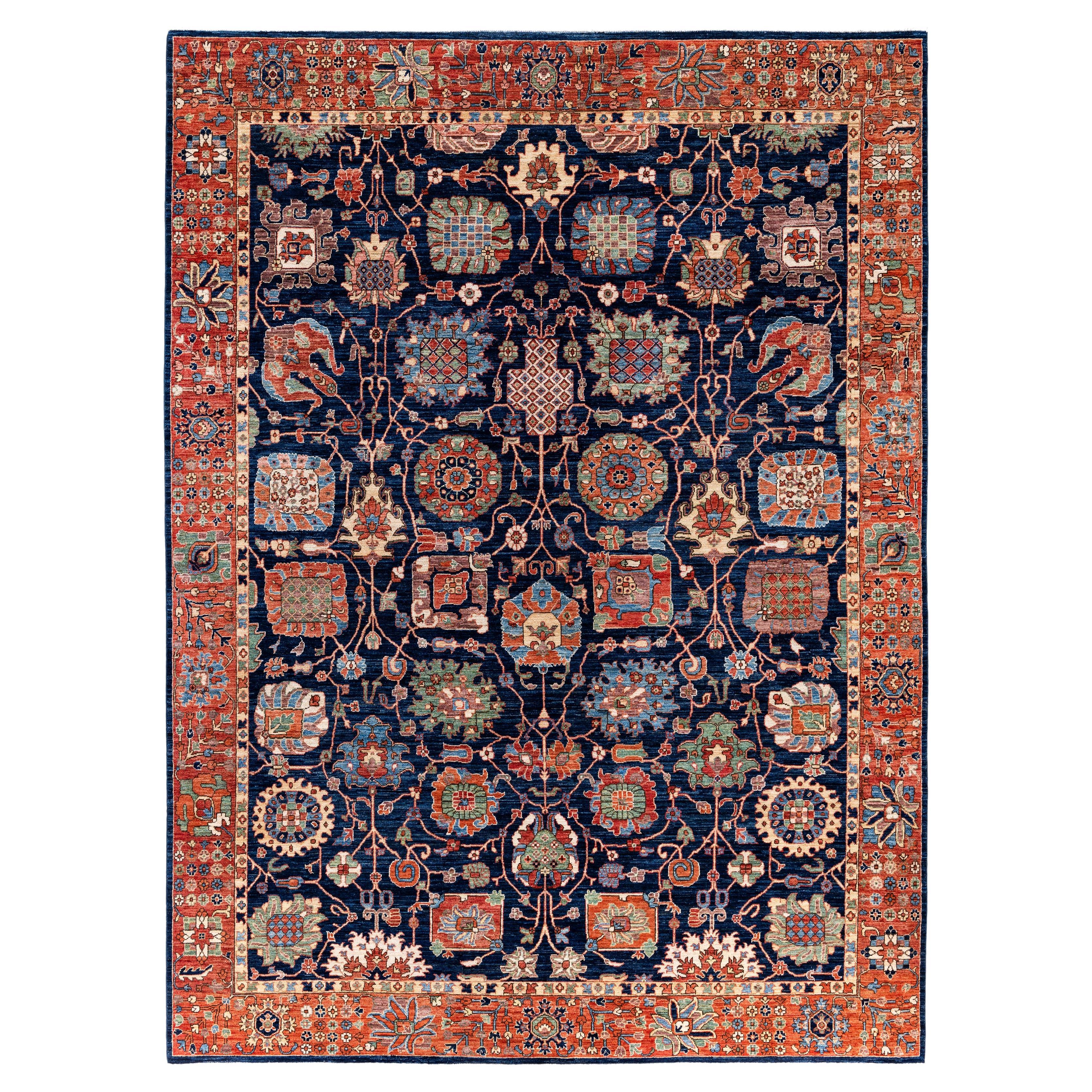 Traditional Tribal Serapi Wool Hand Knotted Blue Area Rug 9' 0" x 11' 8"
