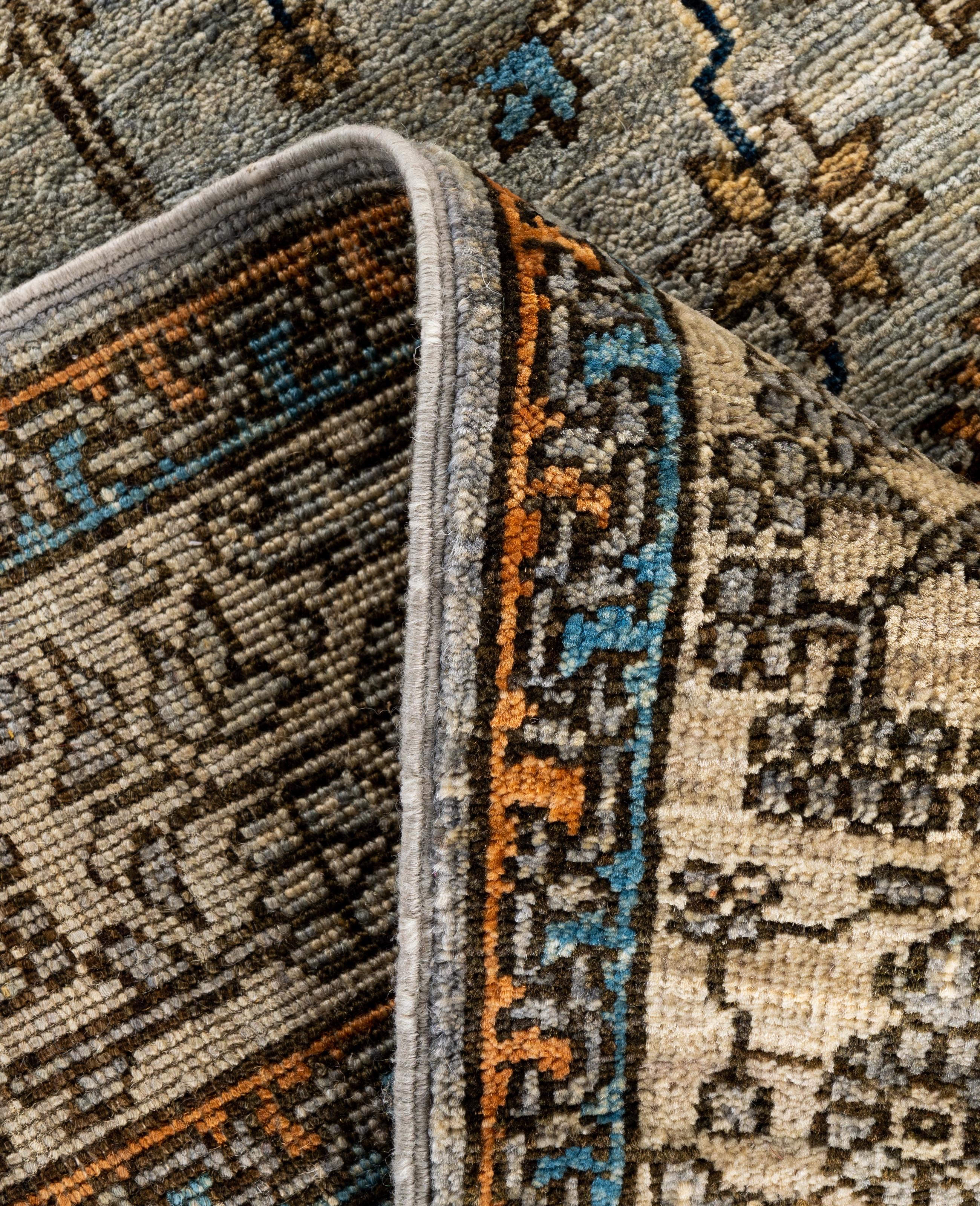 Contemporary Traditional Tribal Serapi Wool Hand Knotted Gray Area Rug 3' 11