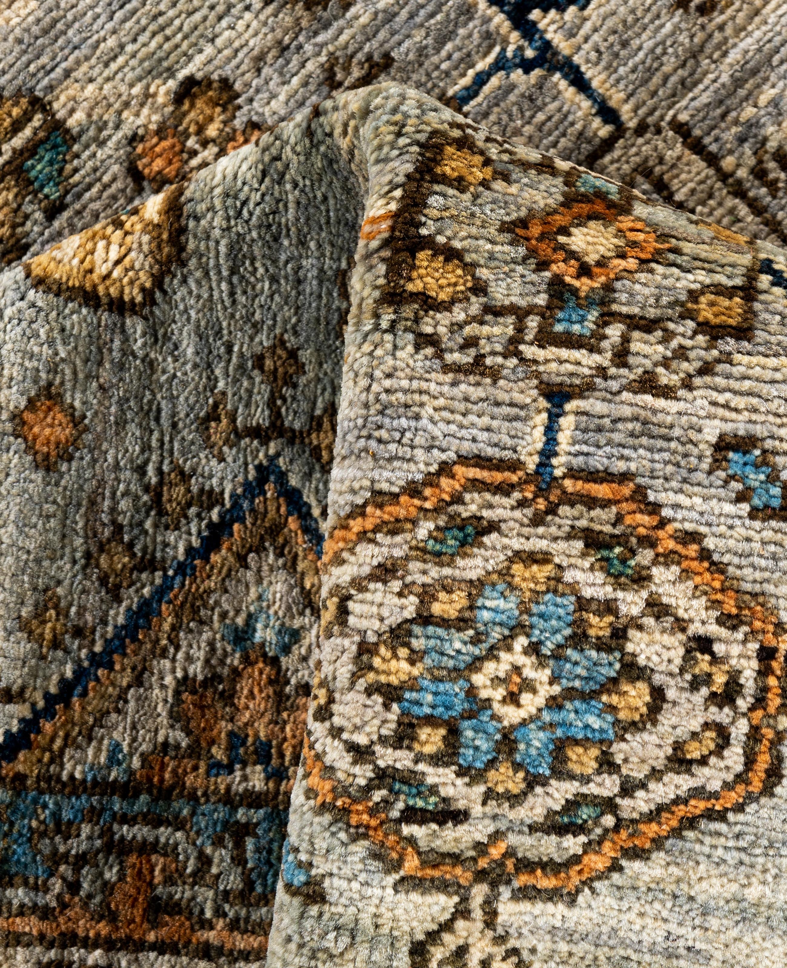 Traditional Tribal Serapi Wool Hand Knotted Gray Area Rug 3' 11