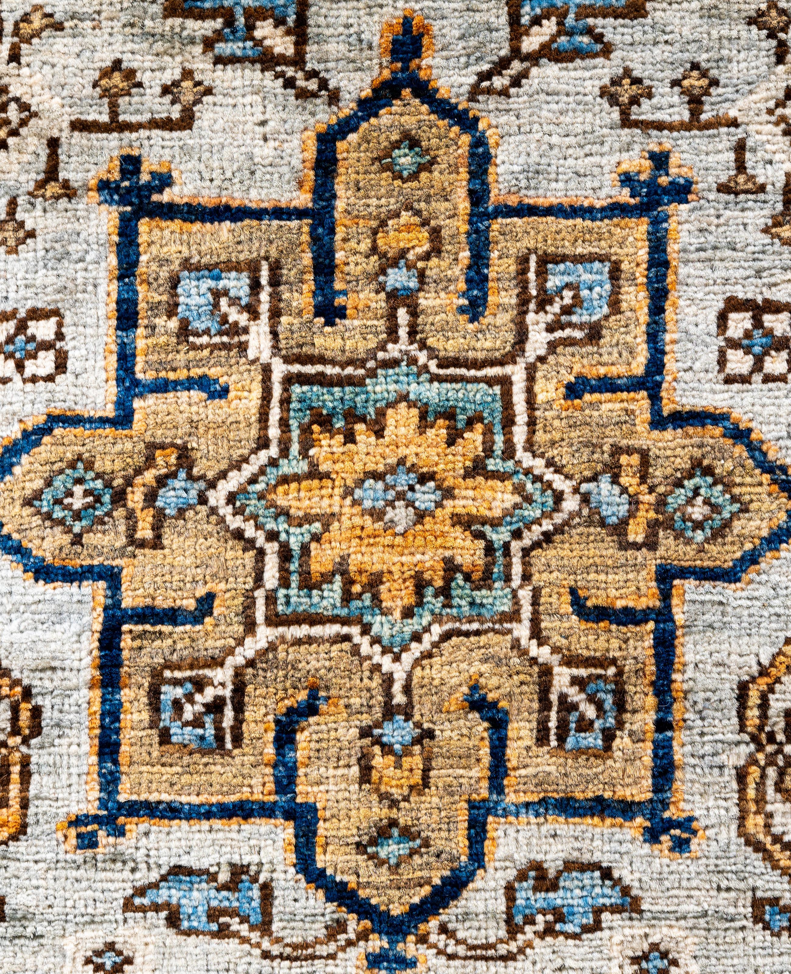 Alfombra Tribal Tradicional Serapi de Lana Anudada a Mano Gris 5' 10