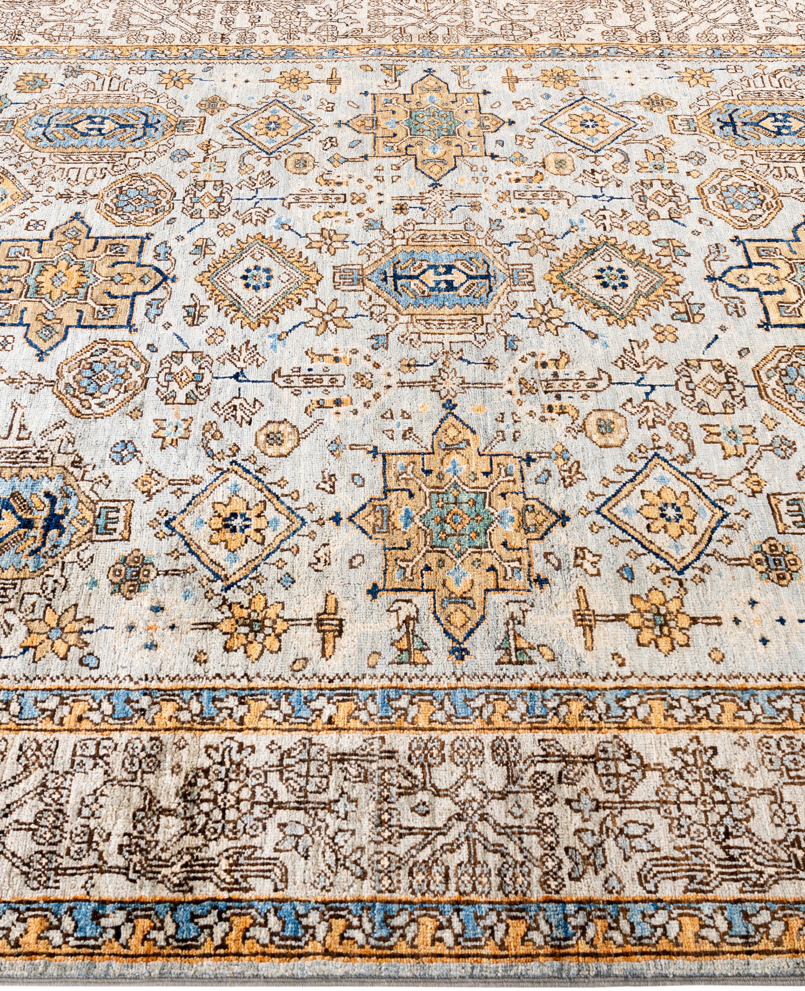 Alfombra Tribal Tradicional Serapi de Lana Anudada a Mano Gris 5' 10