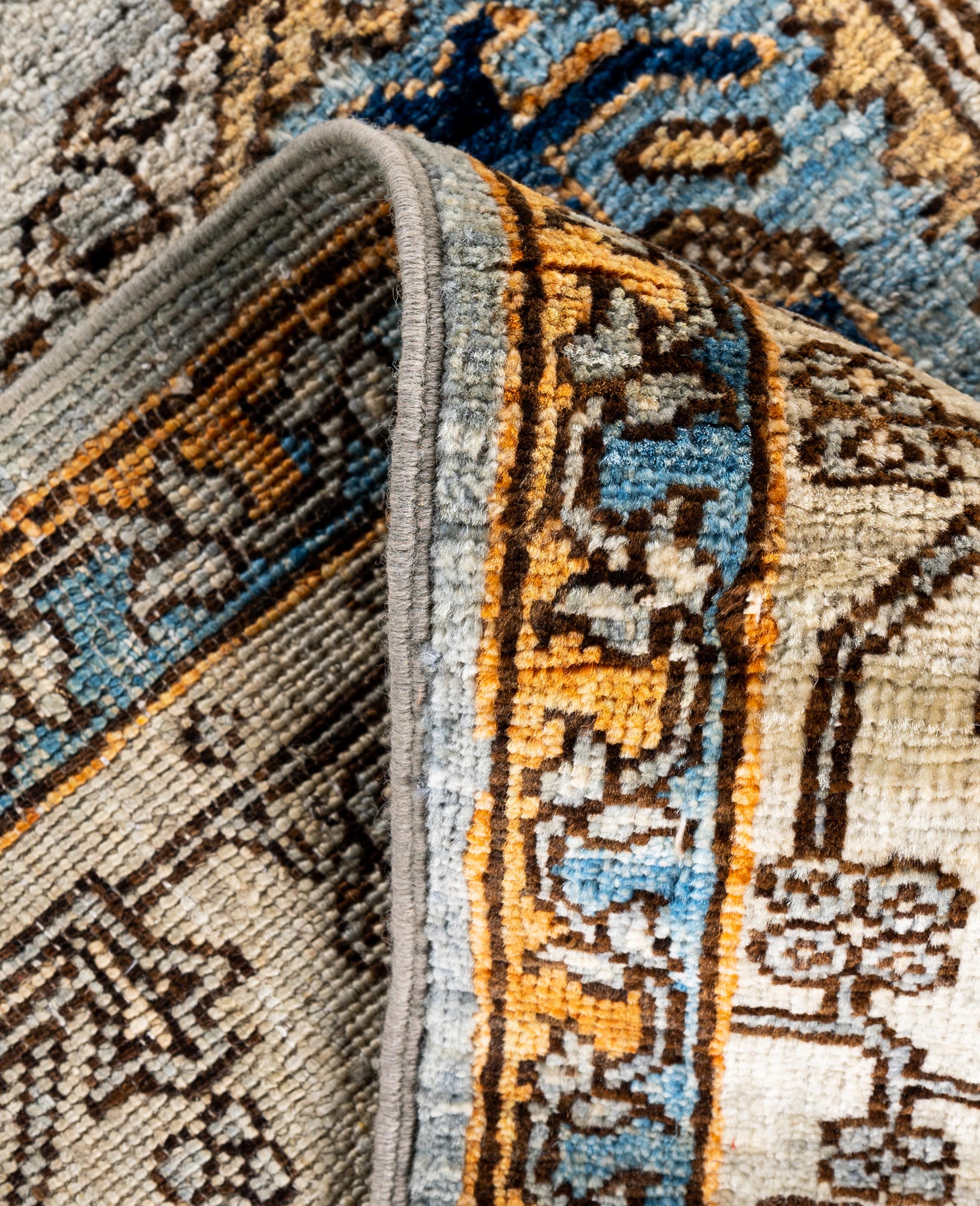 Alfombra Tribal Tradicional Serapi de Lana Anudada a Mano Gris 5' 10