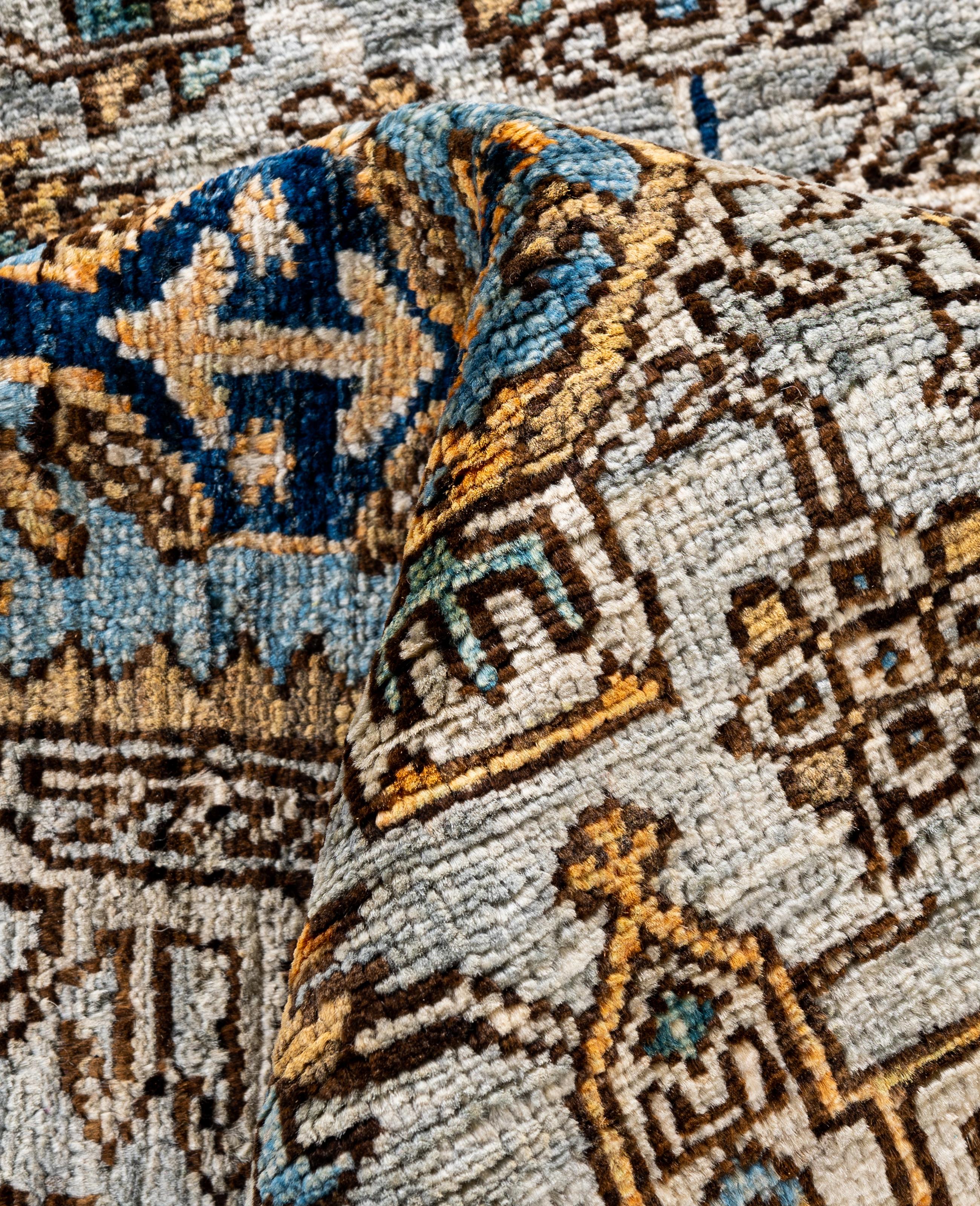 Alfombra Tribal Tradicional Serapi de Lana Anudada a Mano Gris 5' 10