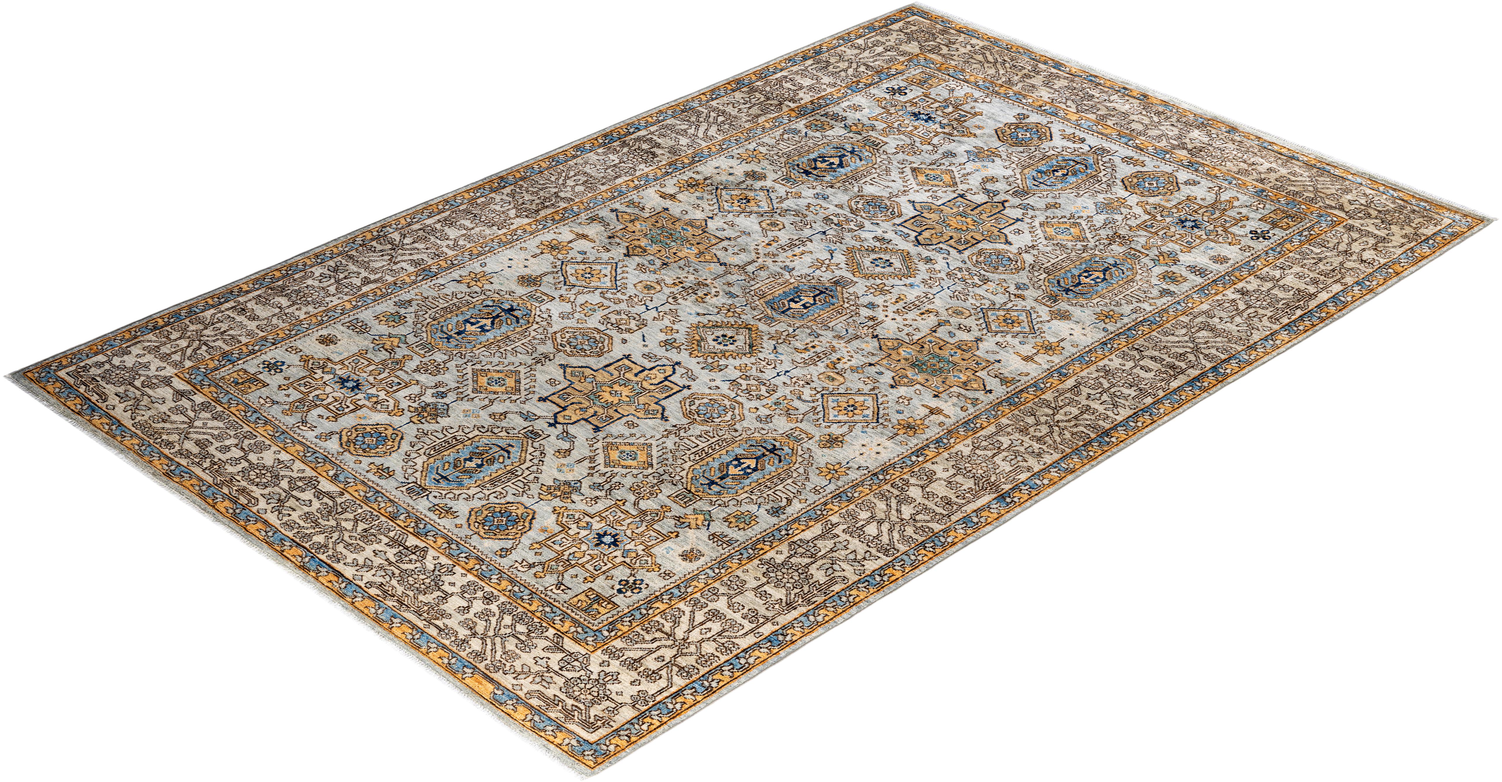 Alfombra Tribal Tradicional Serapi de Lana Anudada a Mano Gris 5' 10