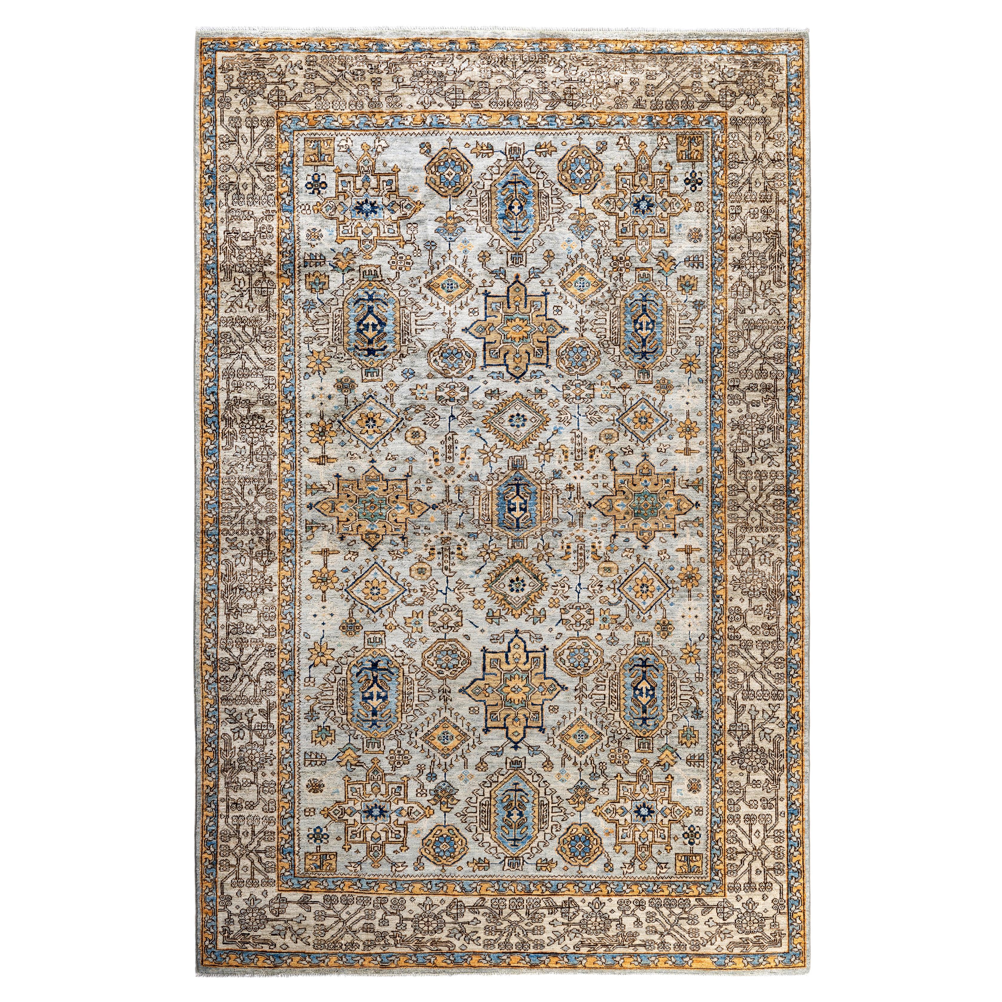 Traditional Tribal Serapi Wool Hand Knotted Gray Area Rug 5' 10" x 8' 9"
