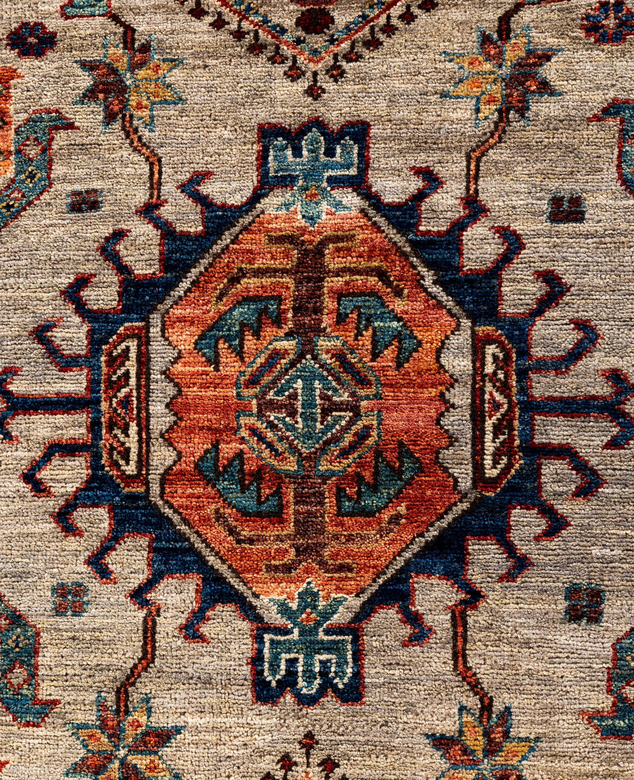 Pakistani Traditional Tribal Serapi Wool Hand Knotted Gray Area Rug 5' 11