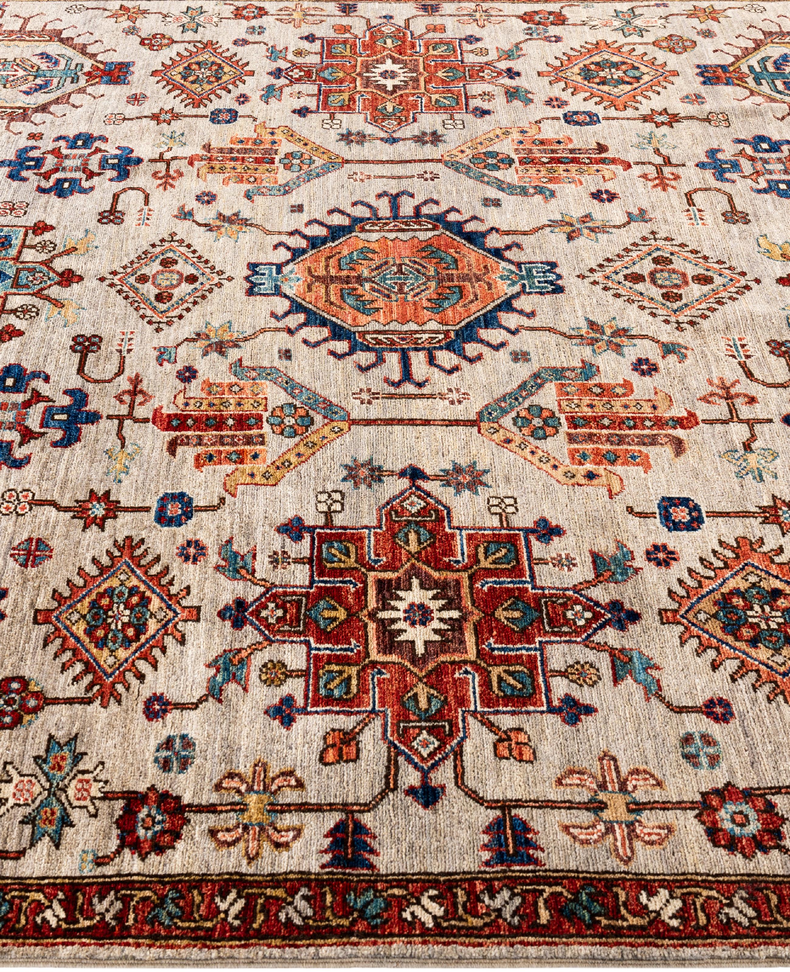Hand-Knotted Traditional Tribal Serapi Wool Hand Knotted Gray Area Rug 5' 11