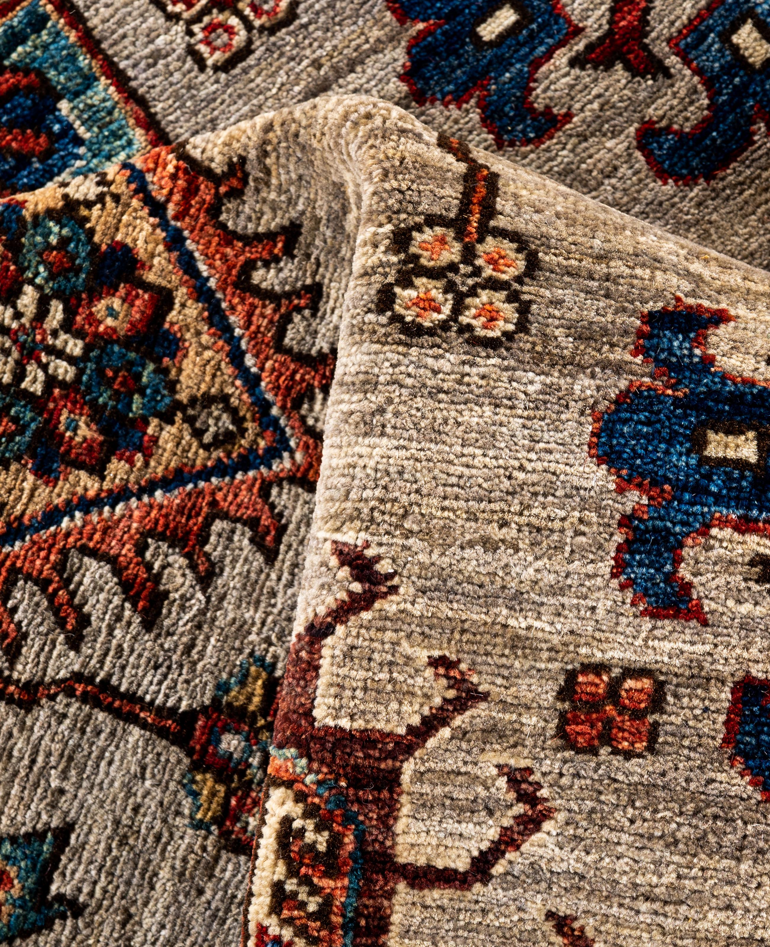 Traditional Tribal Serapi Wool Hand Knotted Gray Area Rug 5' 11