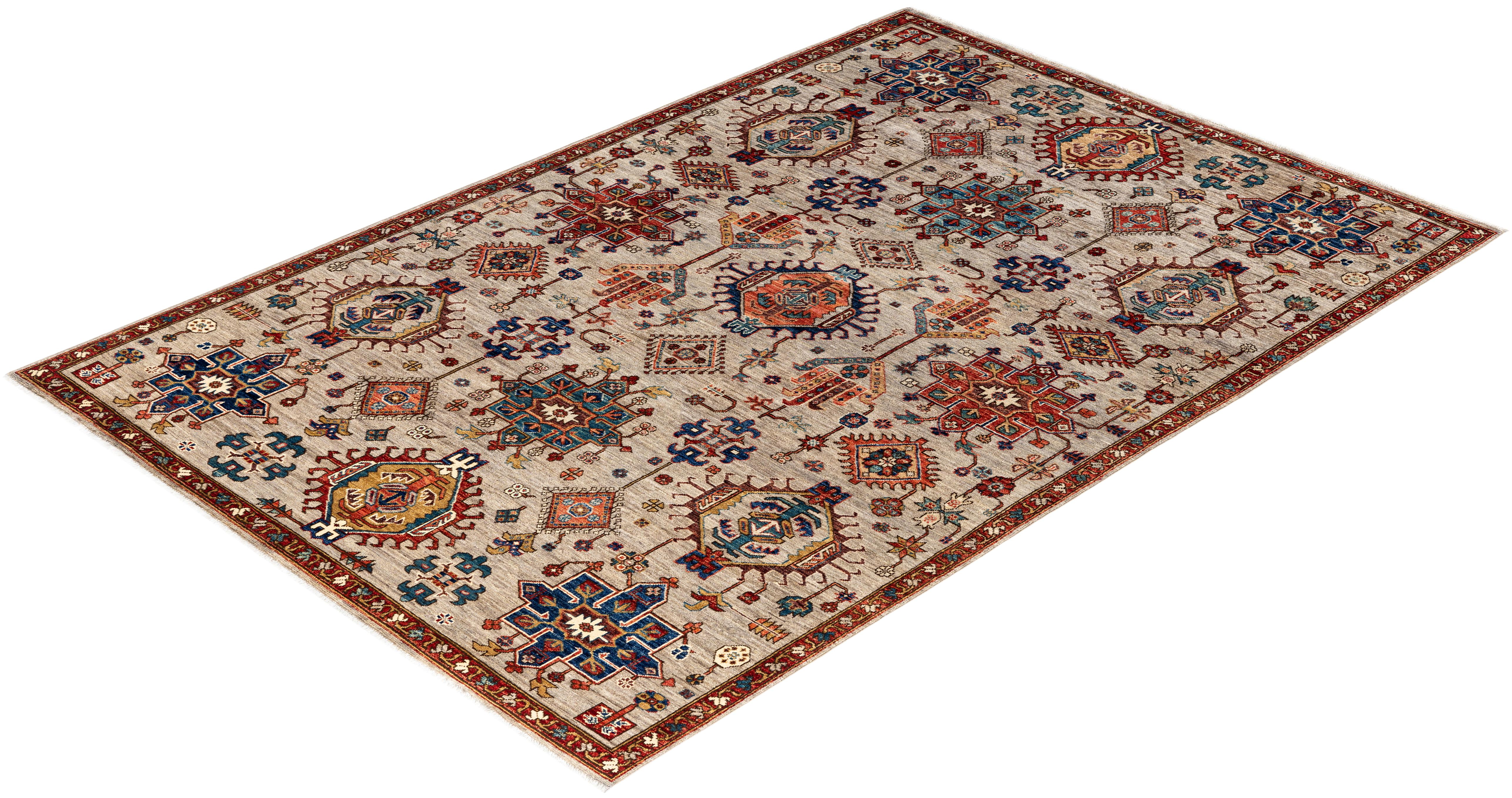 Traditional Tribal Serapi Wool Hand Knotted Gray Area Rug 5' 11