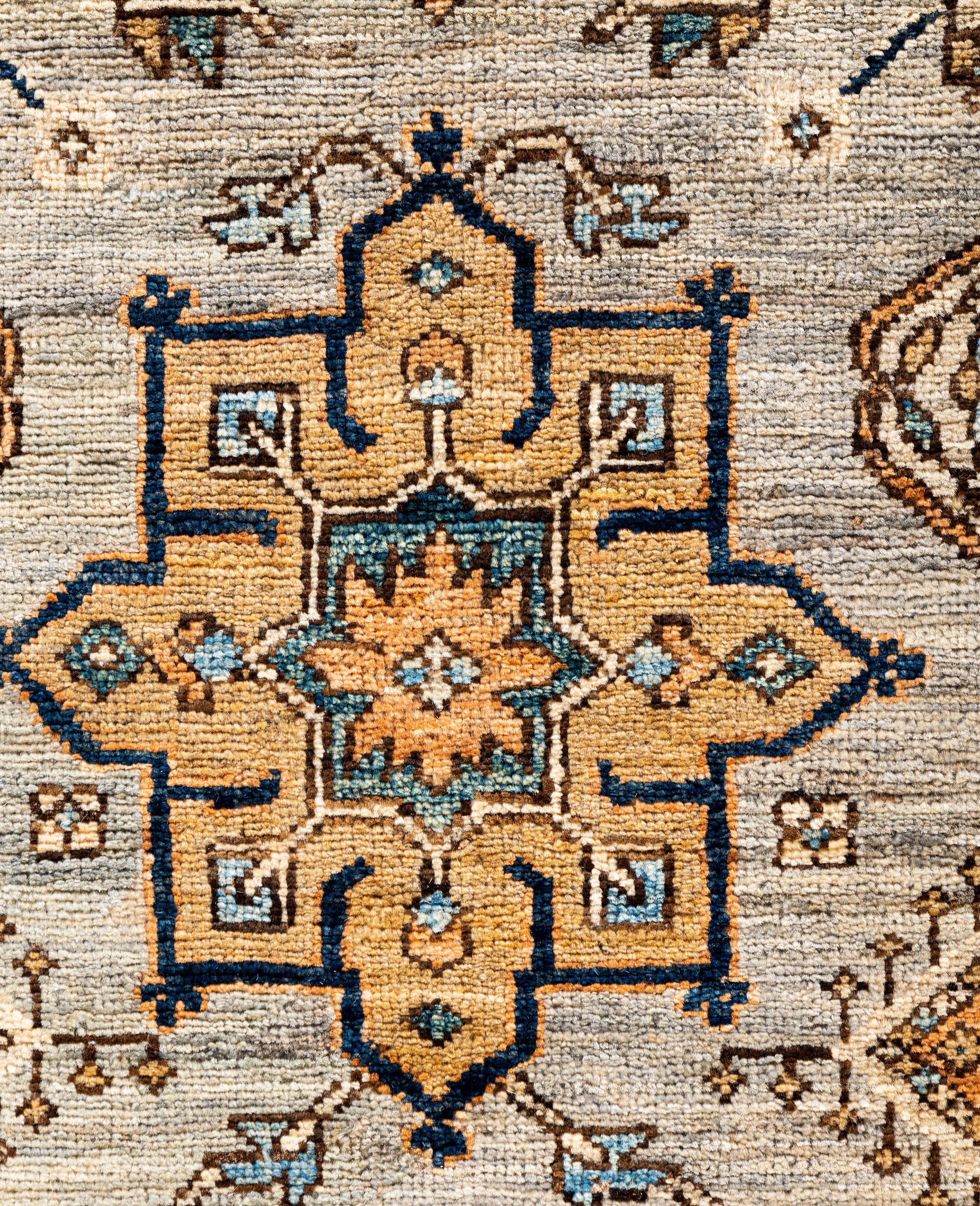 Pakistani Traditional Tribal Serapi Wool Hand Knotted Gray Area Rug 6' 0