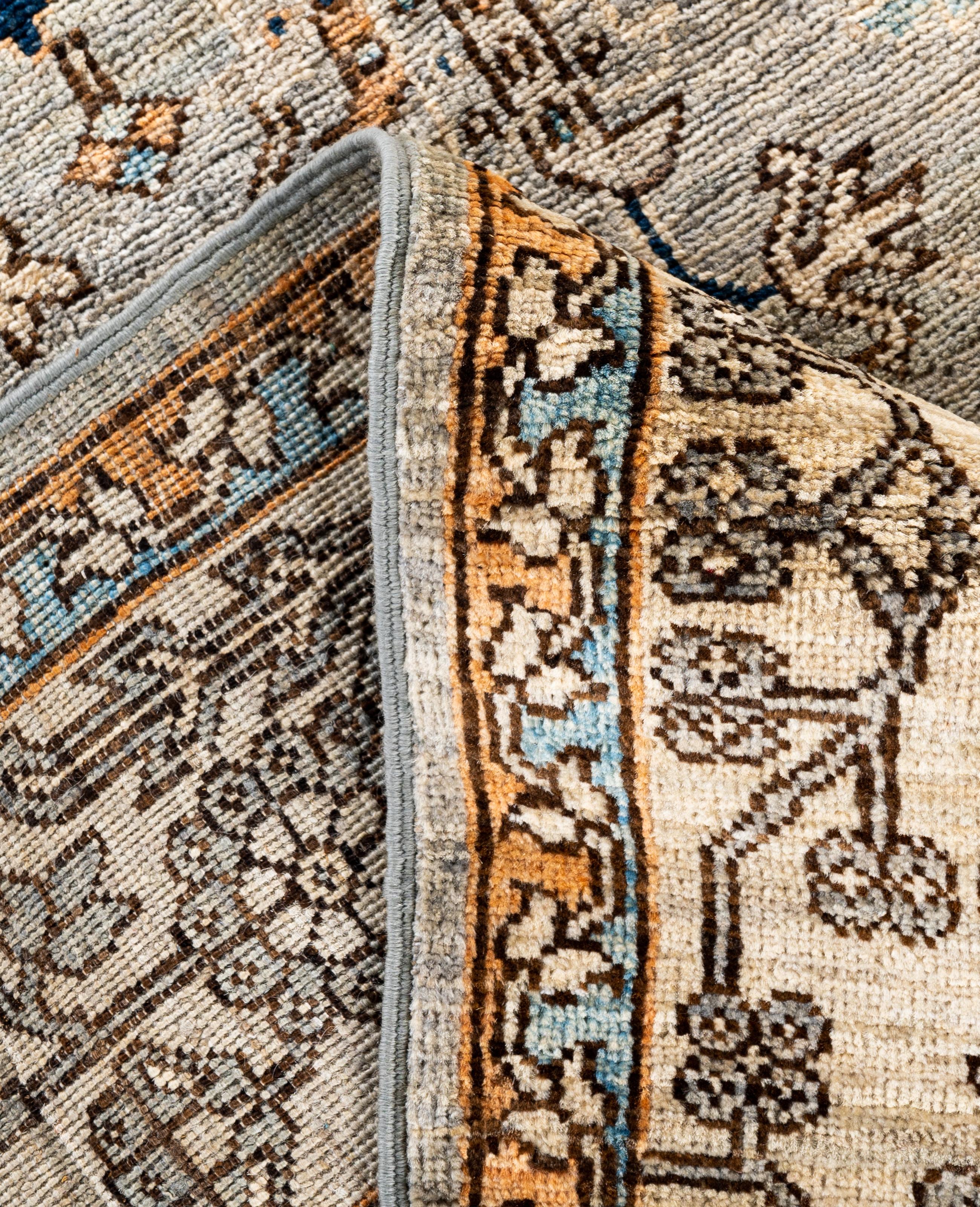 Contemporary Traditional Tribal Serapi Wool Hand Knotted Gray Area Rug 6' 0