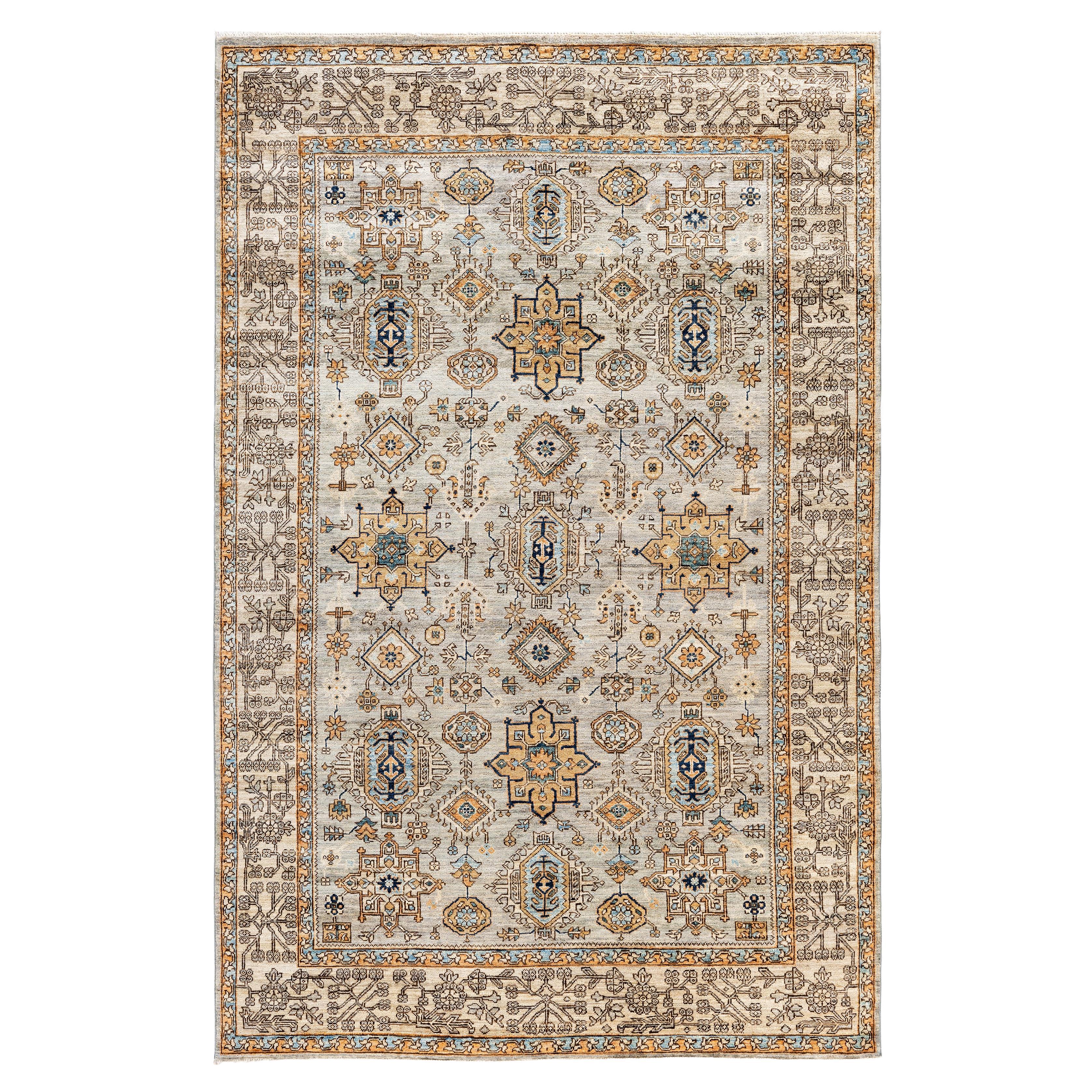 Traditional Tribal Serapi Wool Hand Knotted Gray Area Rug 6' 0" x 9' 1" For Sale