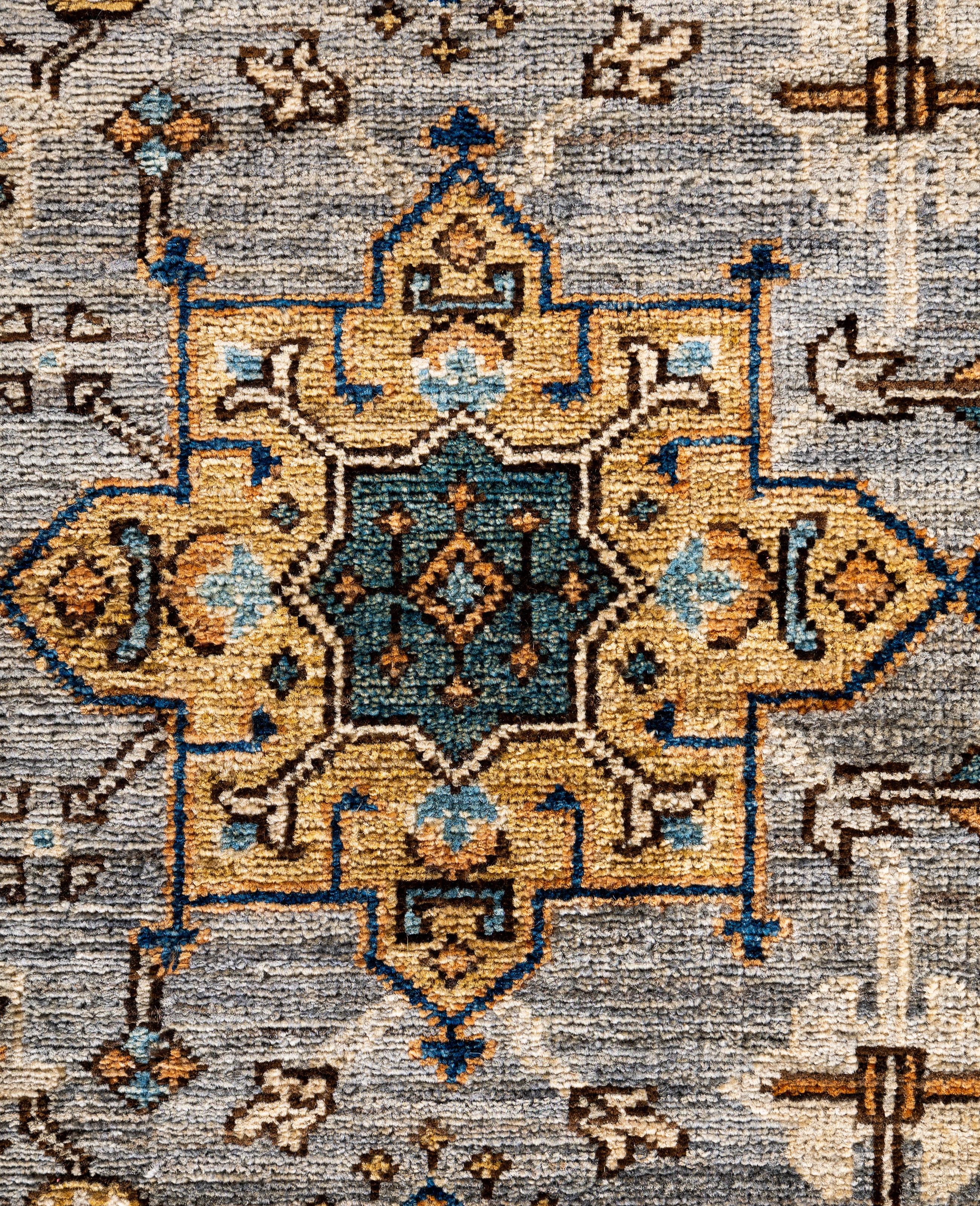 Pakistanais Tapis traditionnel tribal Serapi gris noué à la main 6' 2