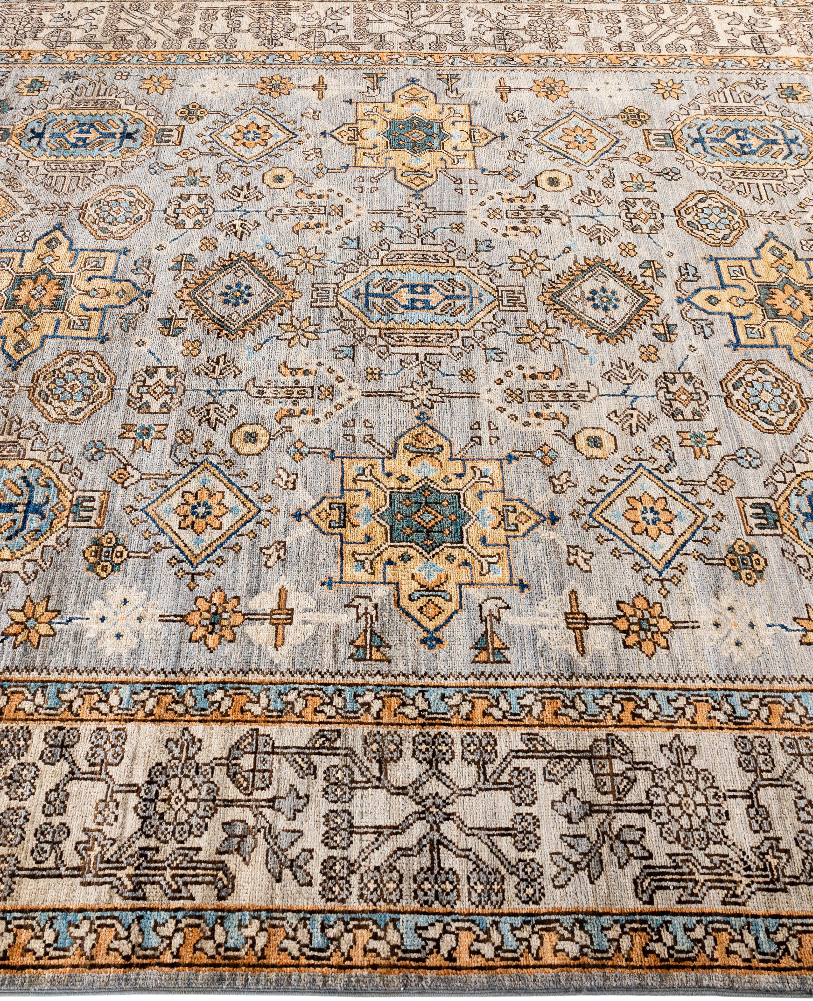 Noué à la main Tapis traditionnel tribal Serapi gris noué à la main 6' 2