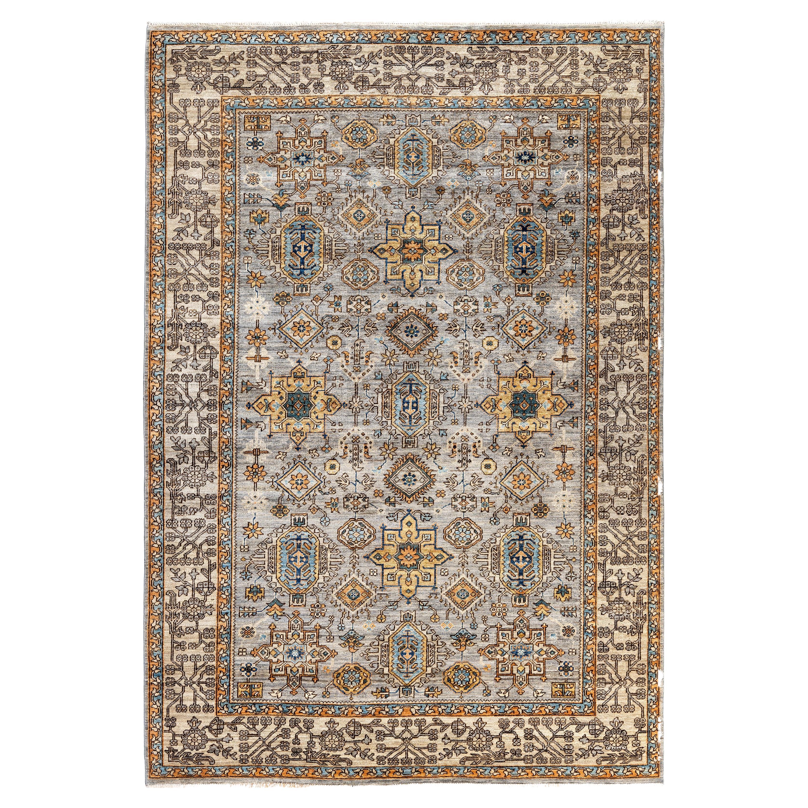Traditional Tribal Serapi Wool Hand Knotted Gray Area Rug 6' 2" x 8' 11"