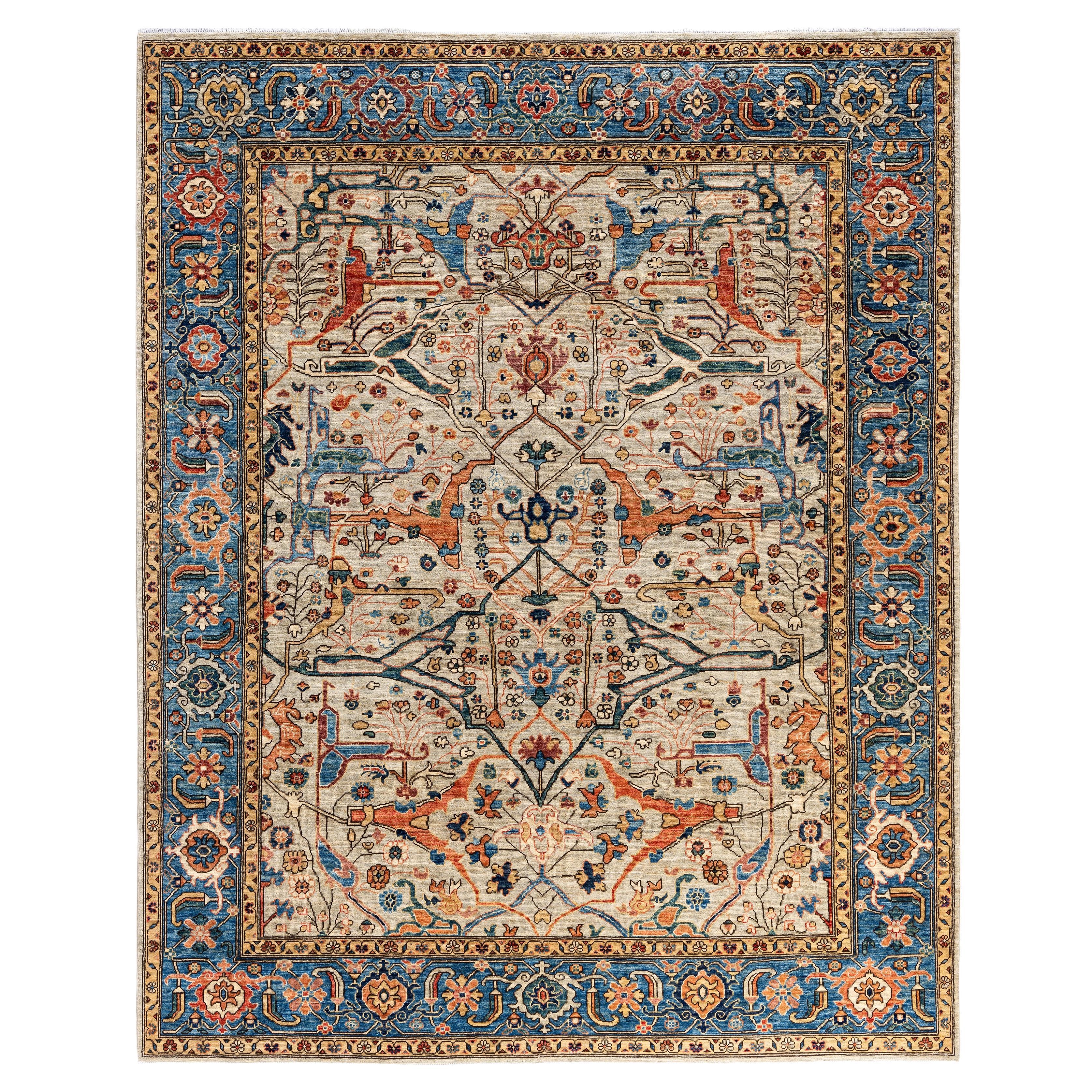 Traditional Tribal Serapi Wool Hand Knotted Gray Area Rug 7' 11" x 9' 9"