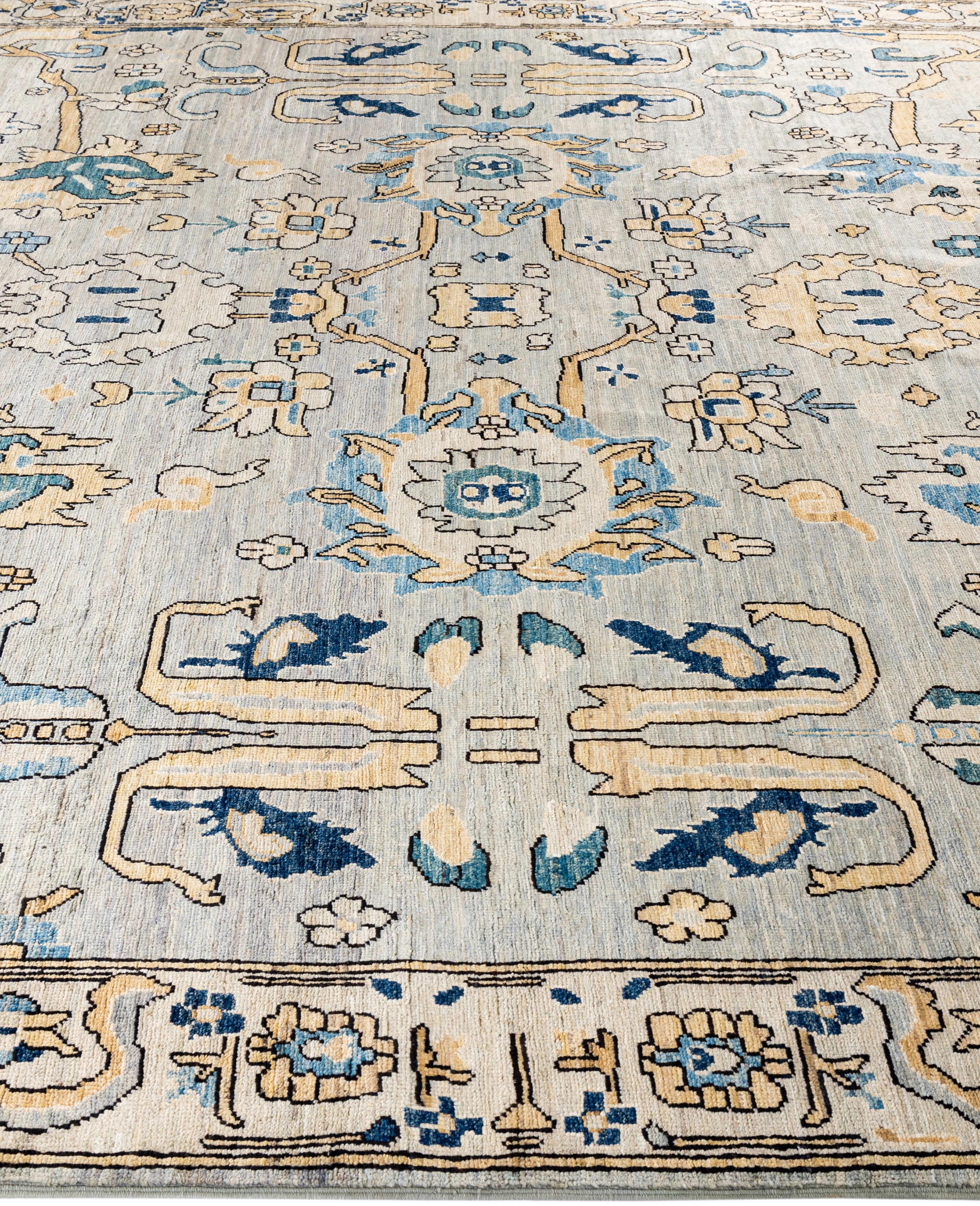 Alfombra Tribal Tradicional Serapi Gris Anudada a Mano 8' 1