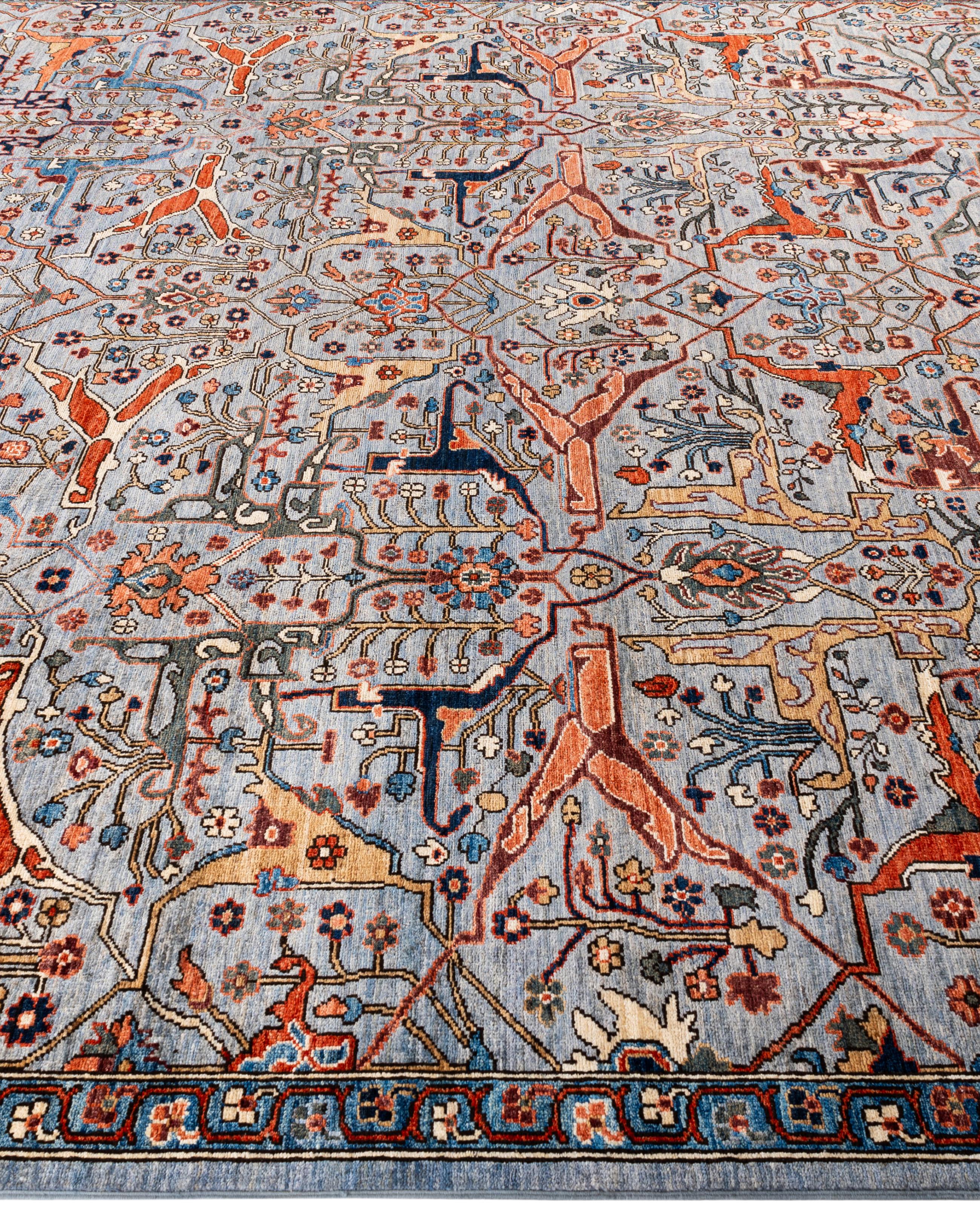 Noué à la main Tapis traditionnel tribal Serapi gris noué à la main 9' 0