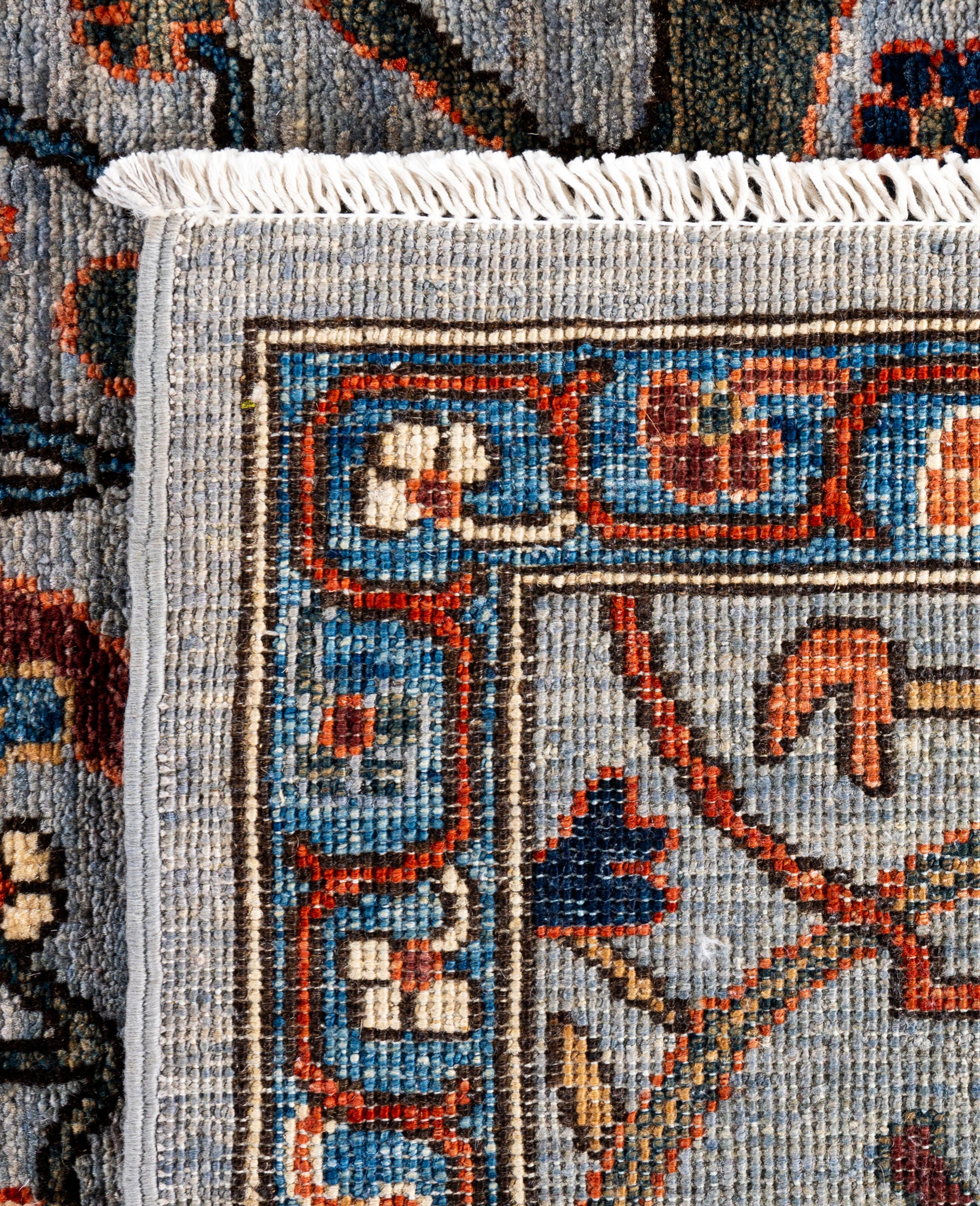 Tapis traditionnel tribal Serapi gris noué à la main 9' 0