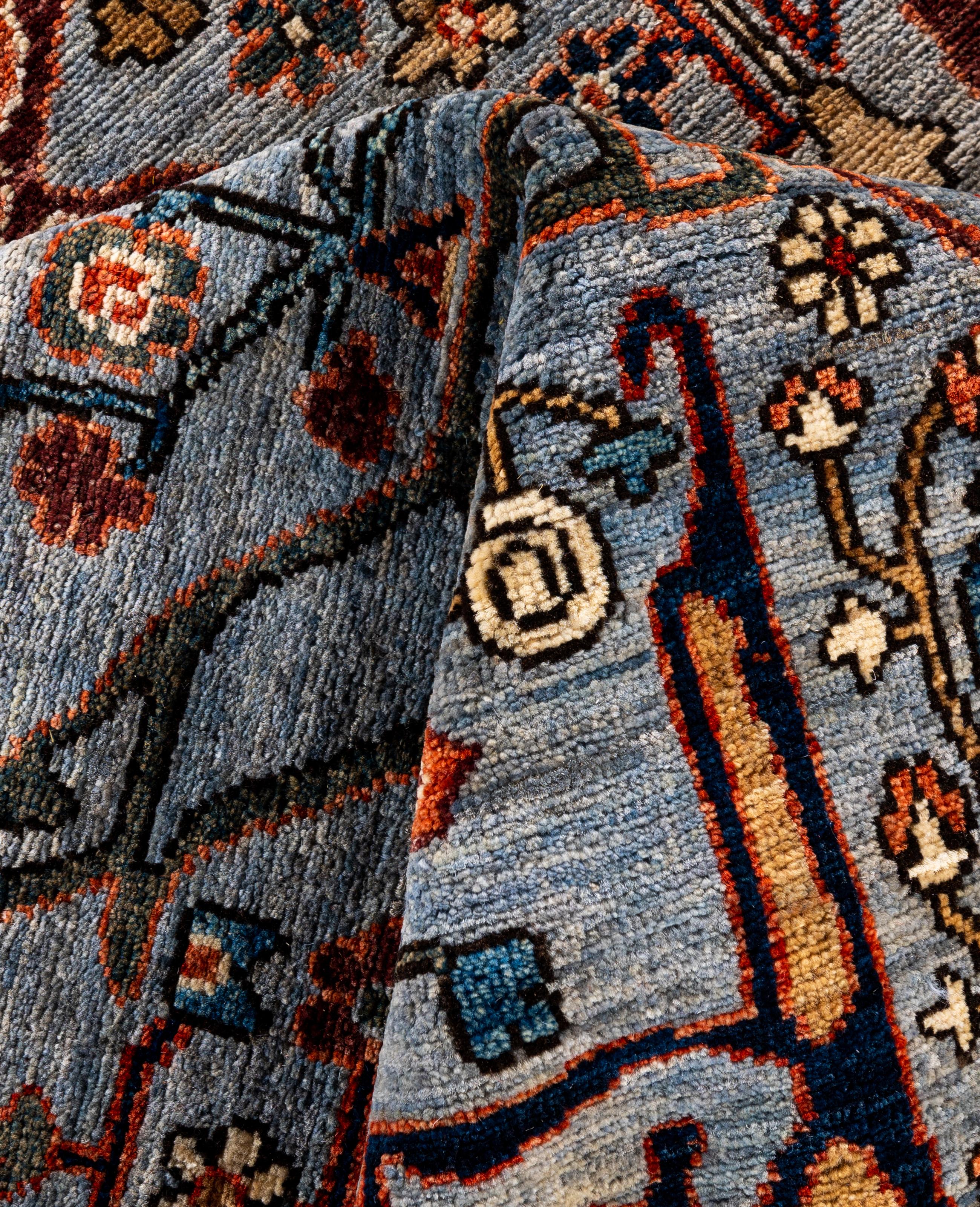Laine Tapis traditionnel tribal Serapi gris noué à la main 9' 0