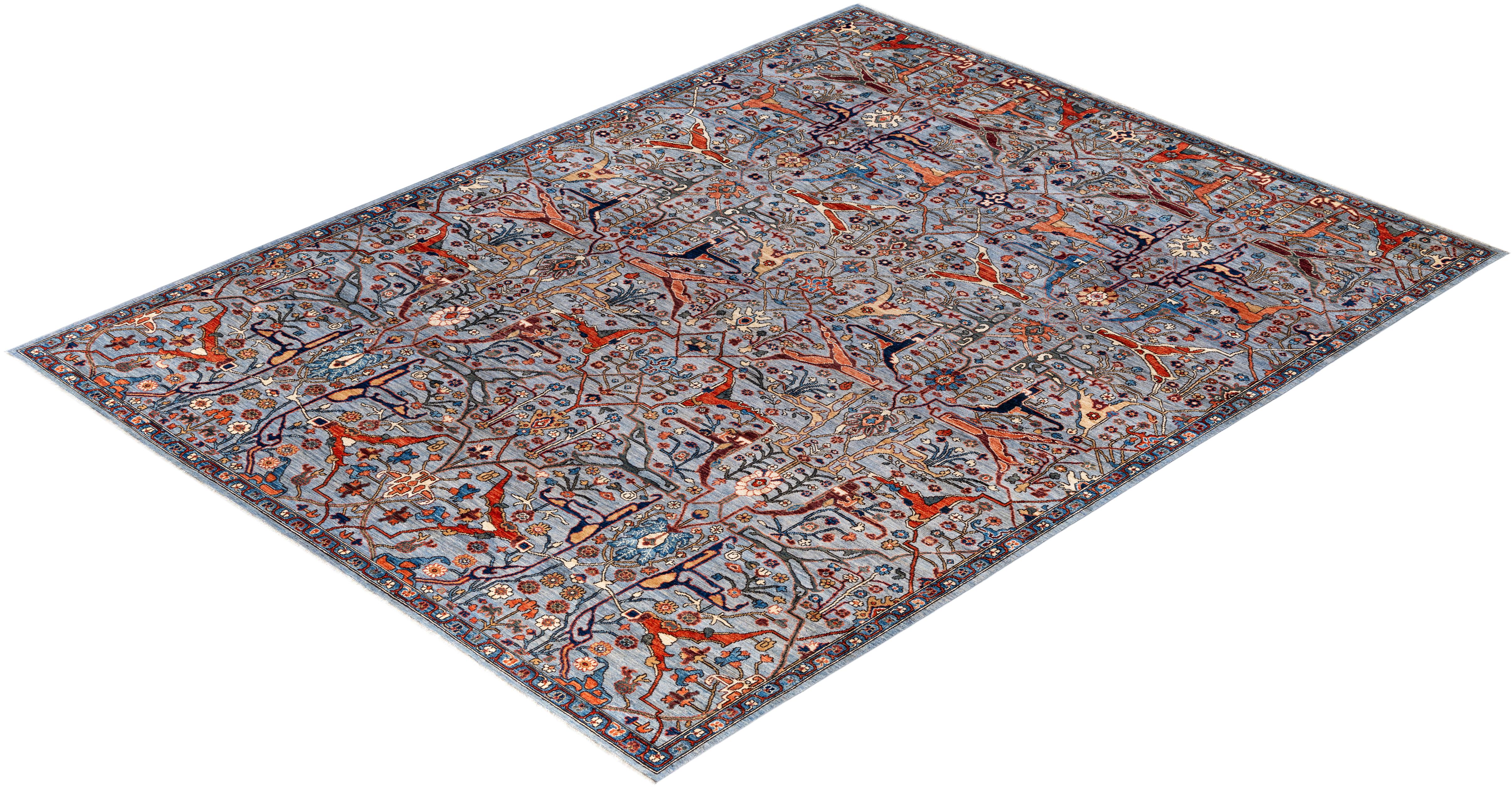 Tapis traditionnel tribal Serapi gris noué à la main 9' 0