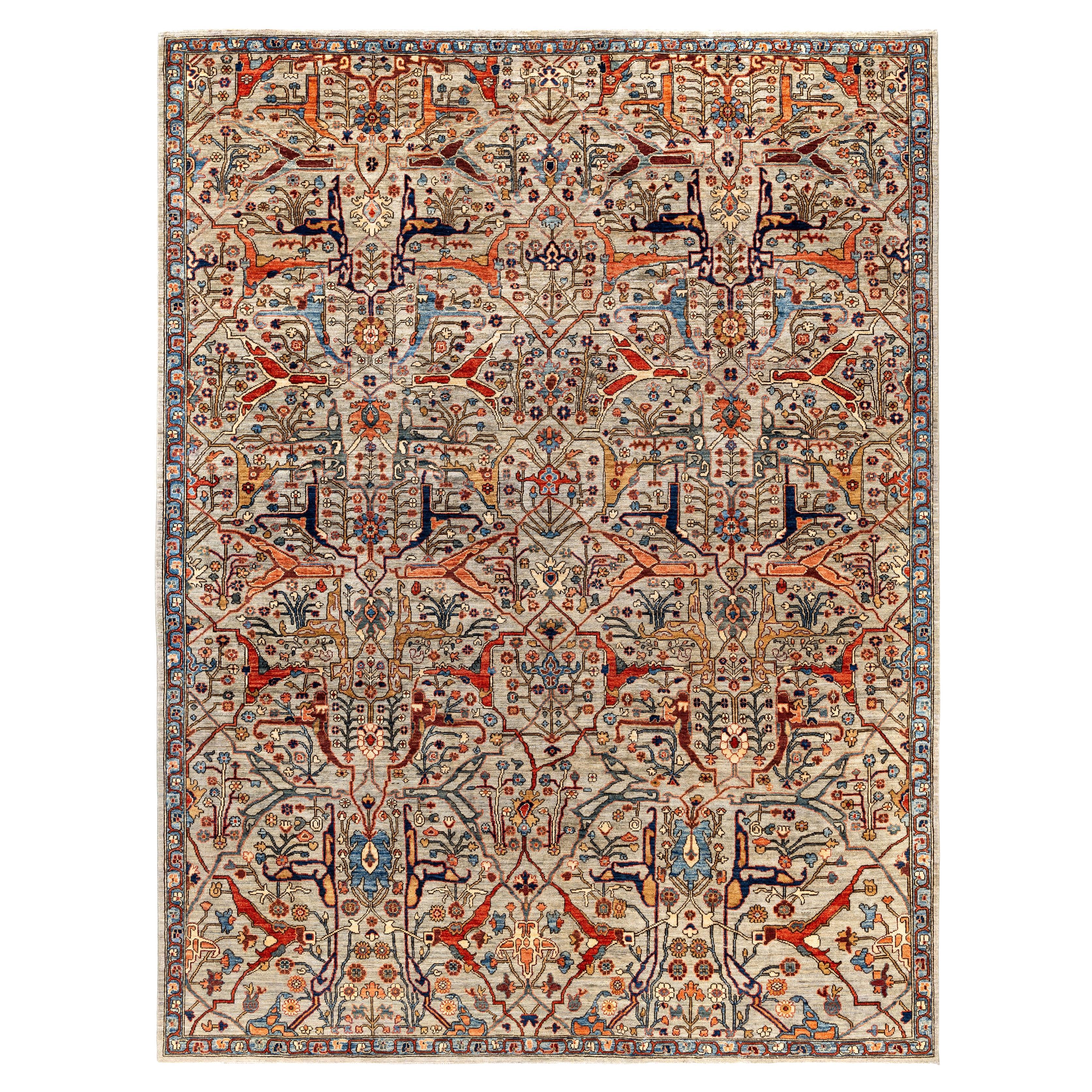 Traditional Tribal Serapi Wool Hand Knotted Gray Area Rug 9' 1" x 11' 9"