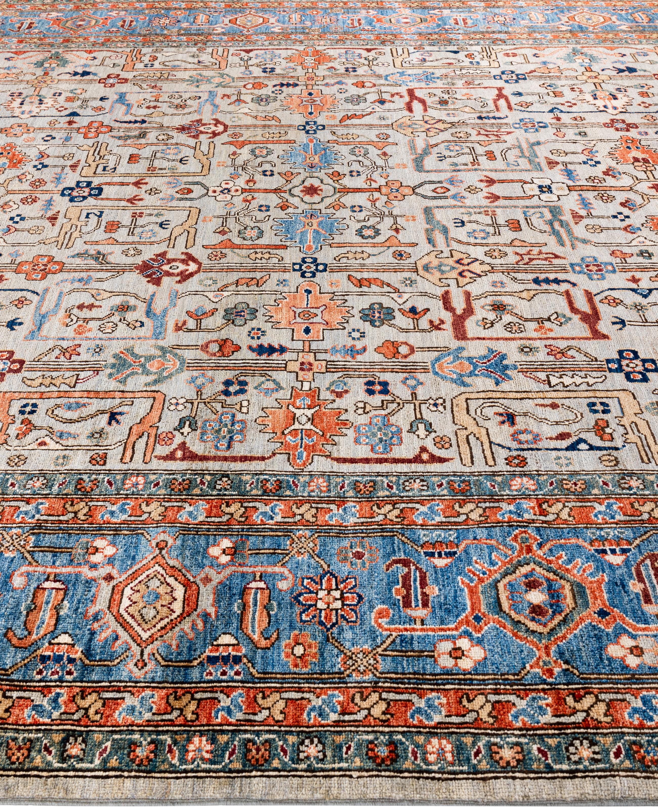 Noué à la main Tapis traditionnel tribal Serapi gris noué à la main 9' 1