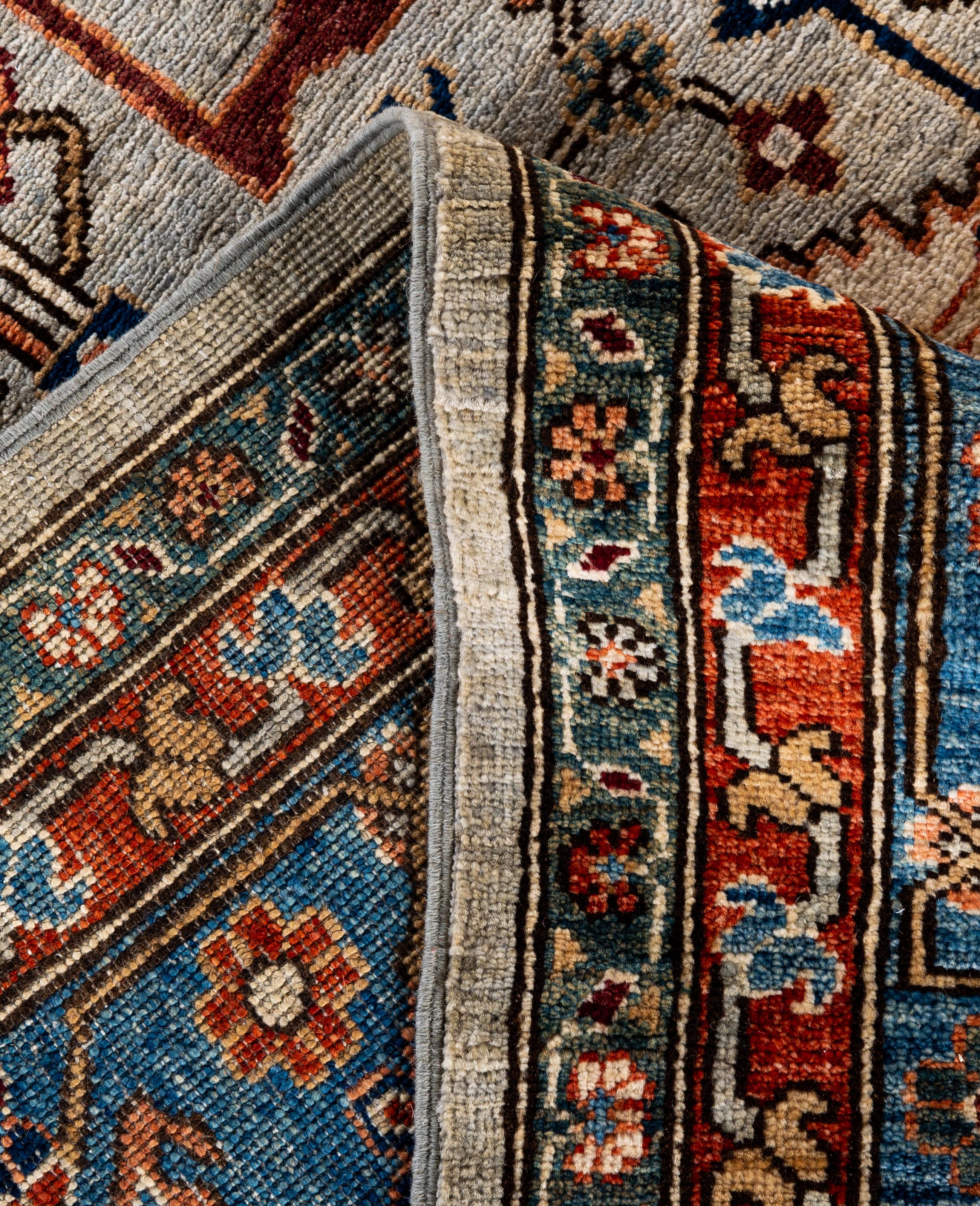 XXIe siècle et contemporain Tapis traditionnel tribal Serapi gris noué à la main 9' 1