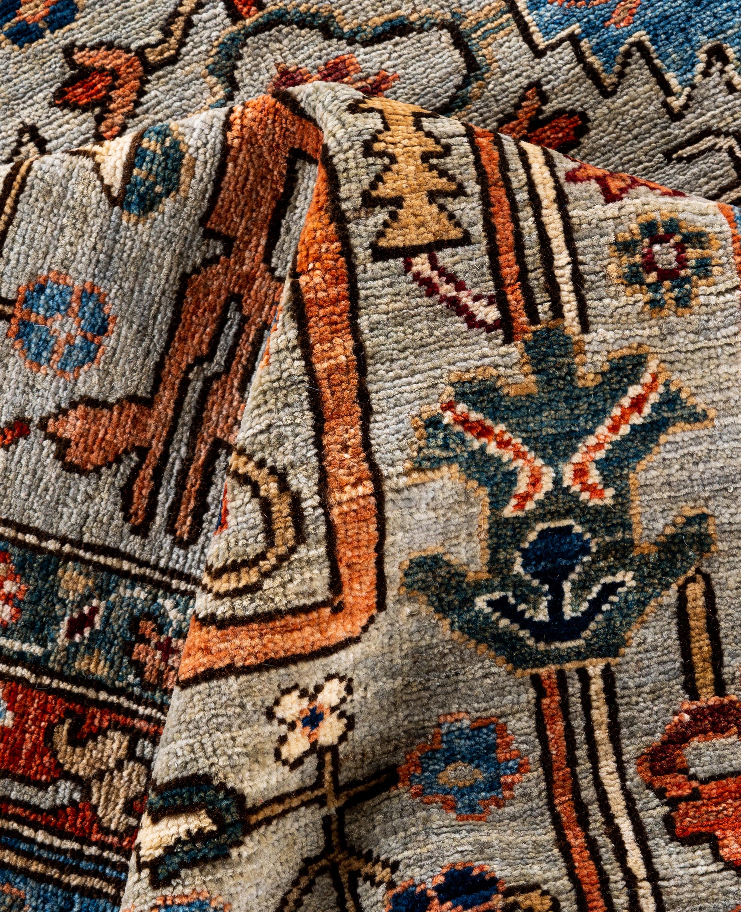 Laine Tapis traditionnel tribal Serapi gris noué à la main 9' 1