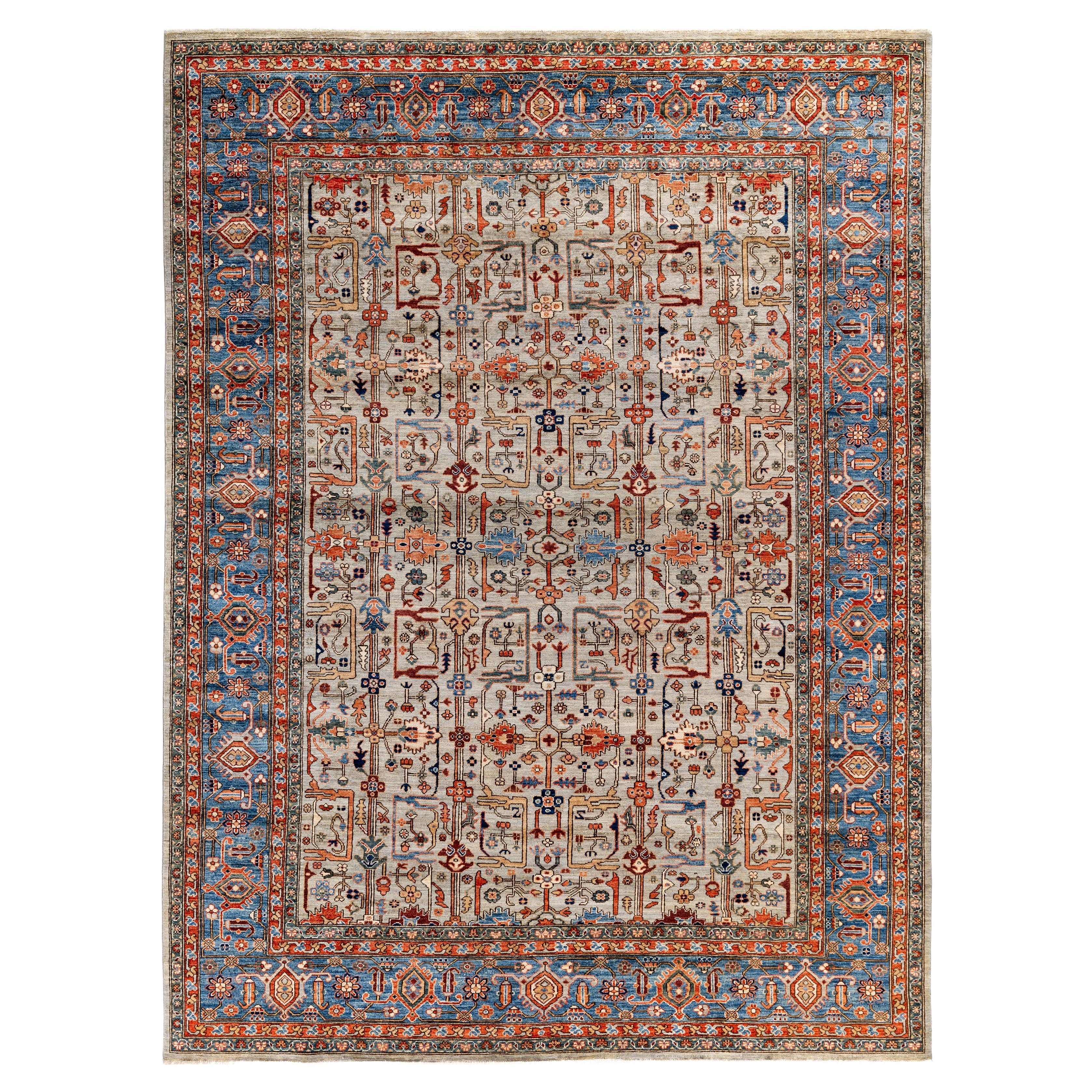 Traditional Tribal Serapi Wool Hand Knotted Gray Area Rug 9' 1" x 12' 2"