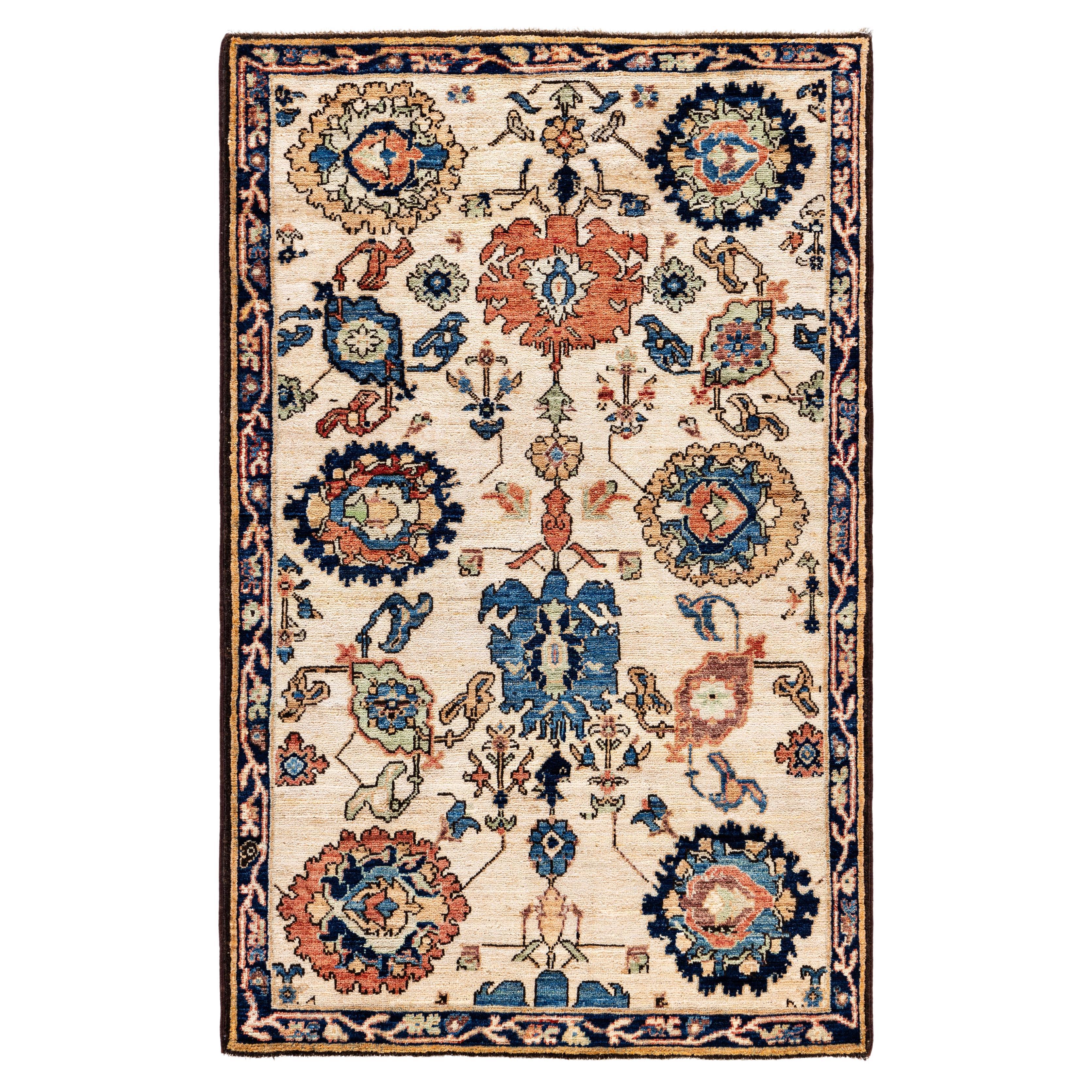 Traditional Tribal Serapi Wool Hand Knotted Ivory Area Rug 3' 2" x 5' 0"