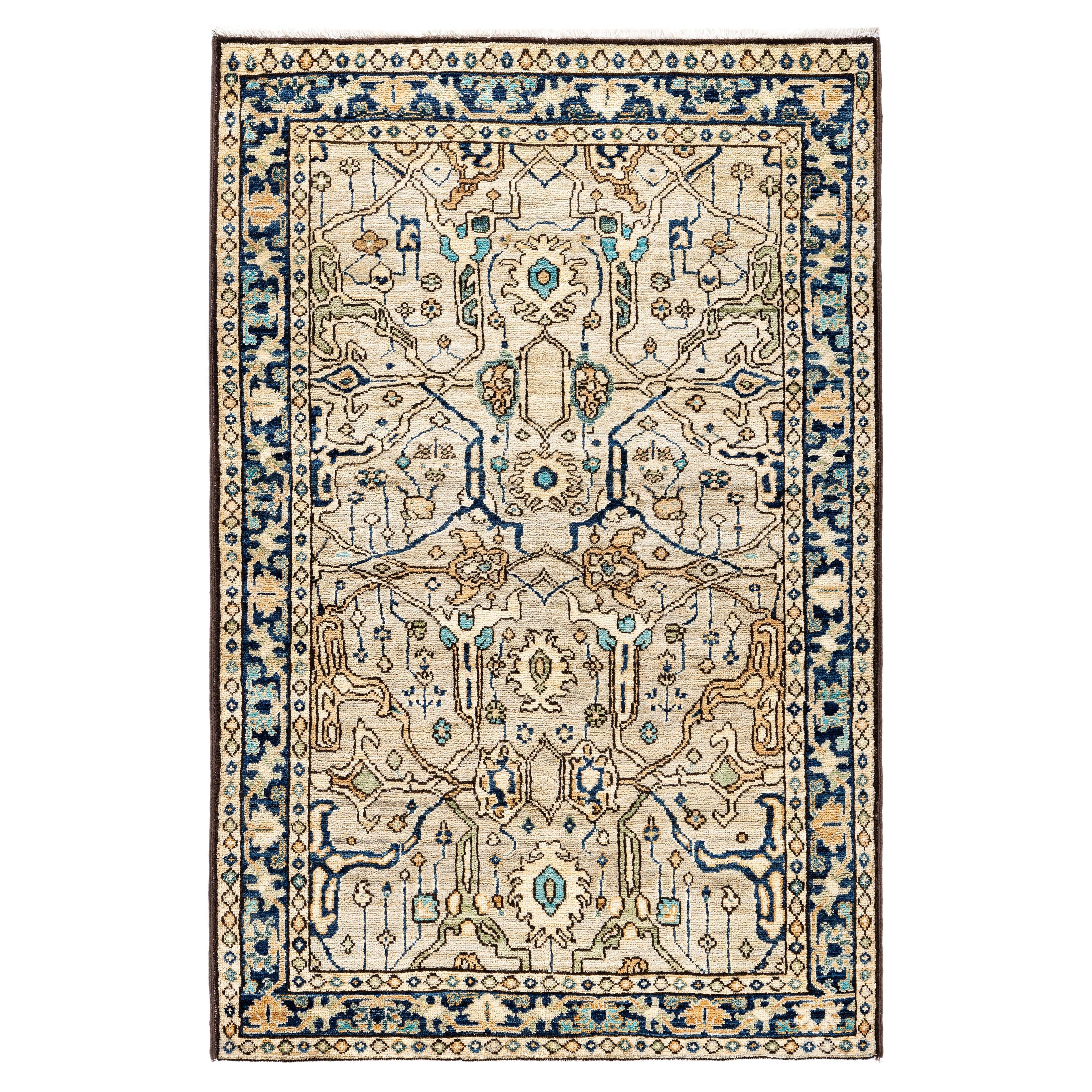 Traditional Tribal Serapi Wool Hand Knotted Ivory Area Rug 3' 3" x 4' 11"