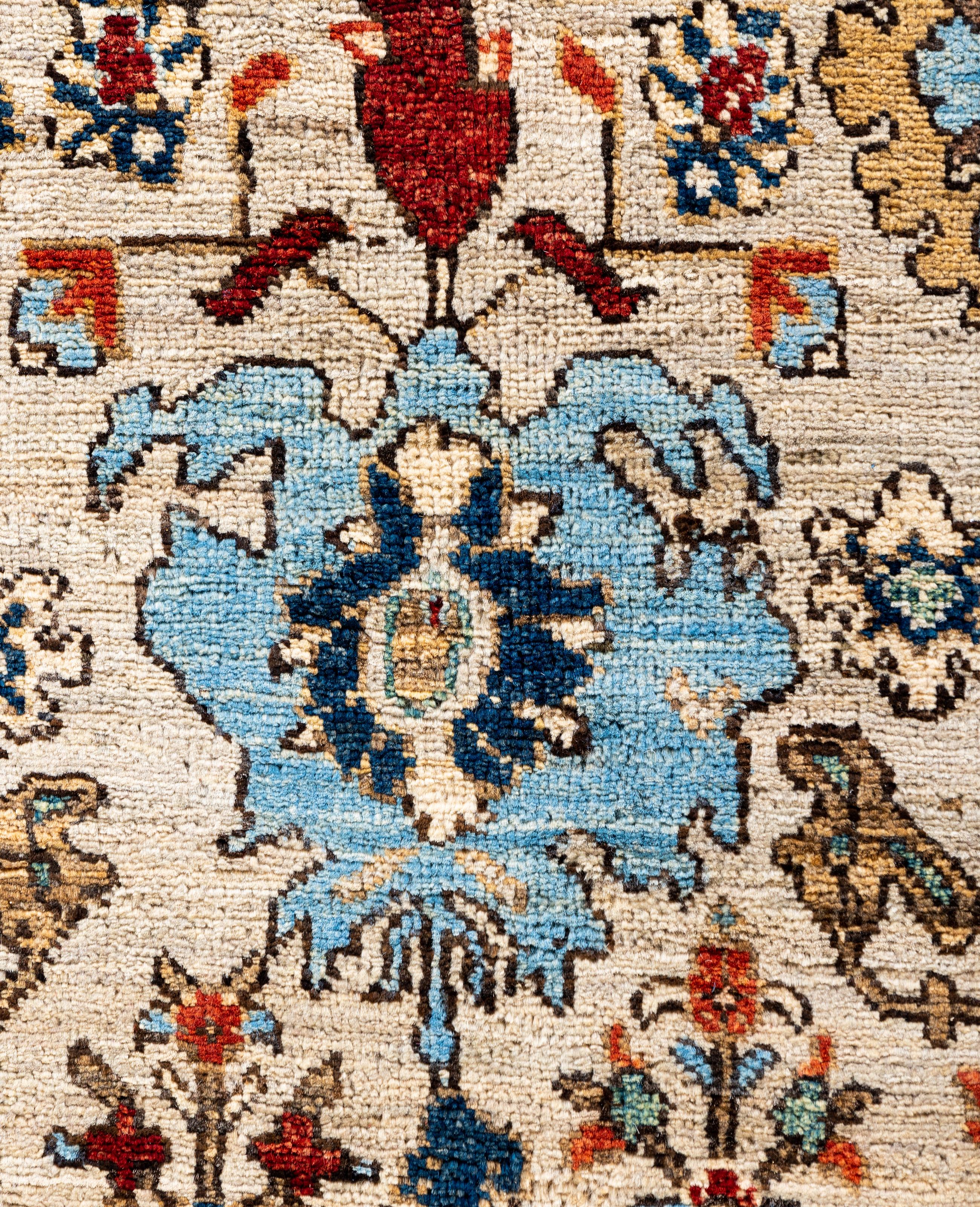 Pakistanais Tapis traditionnel tribal Serapi en laine ivoire noué à la main 6' 0