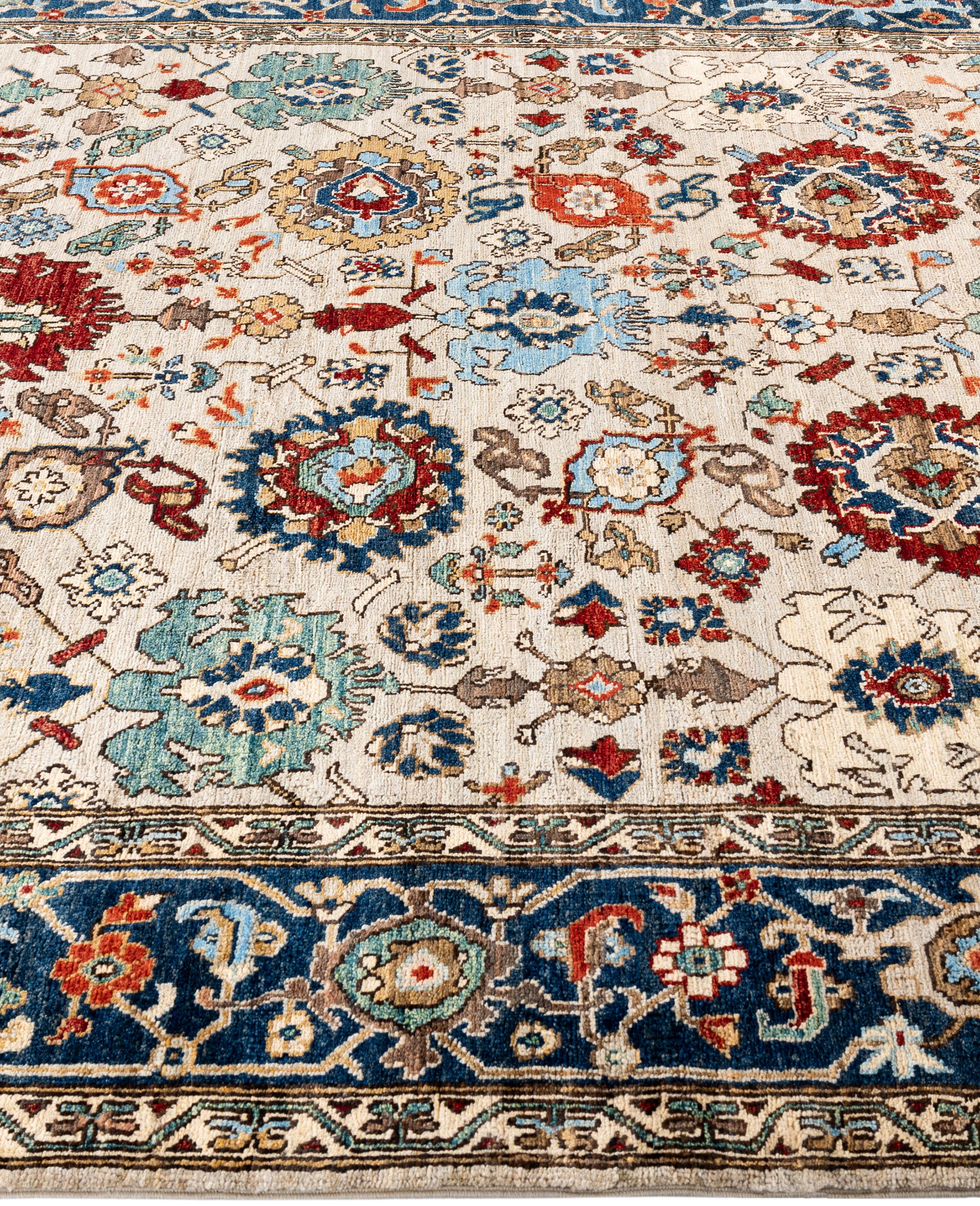 Noué à la main Tapis traditionnel tribal Serapi en laine ivoire noué à la main 6' 0