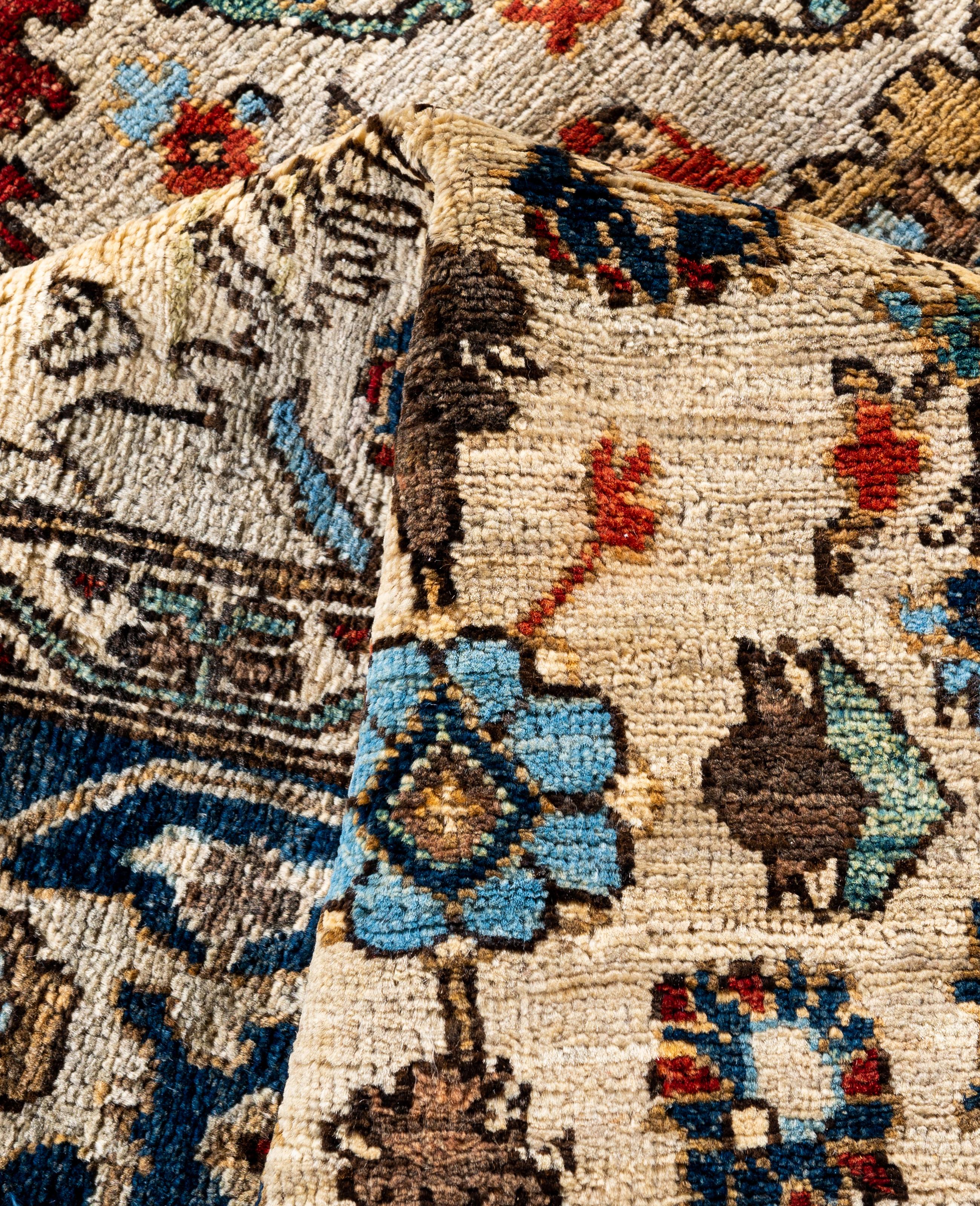 Laine Tapis traditionnel tribal Serapi en laine ivoire noué à la main 6' 0
