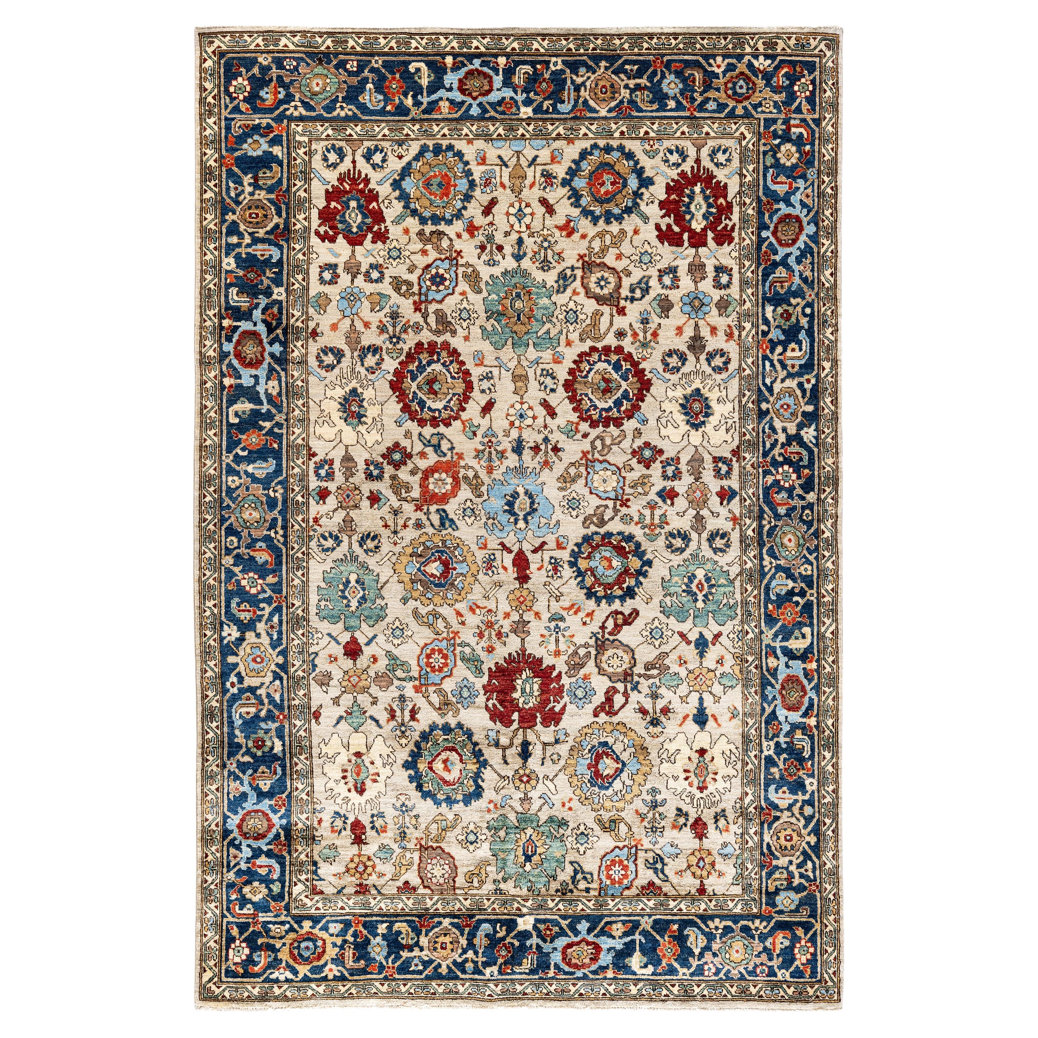Traditional Tribal Serapi Wool Hand Knotted Ivory Area Rug 6' 0" x 9' 0"