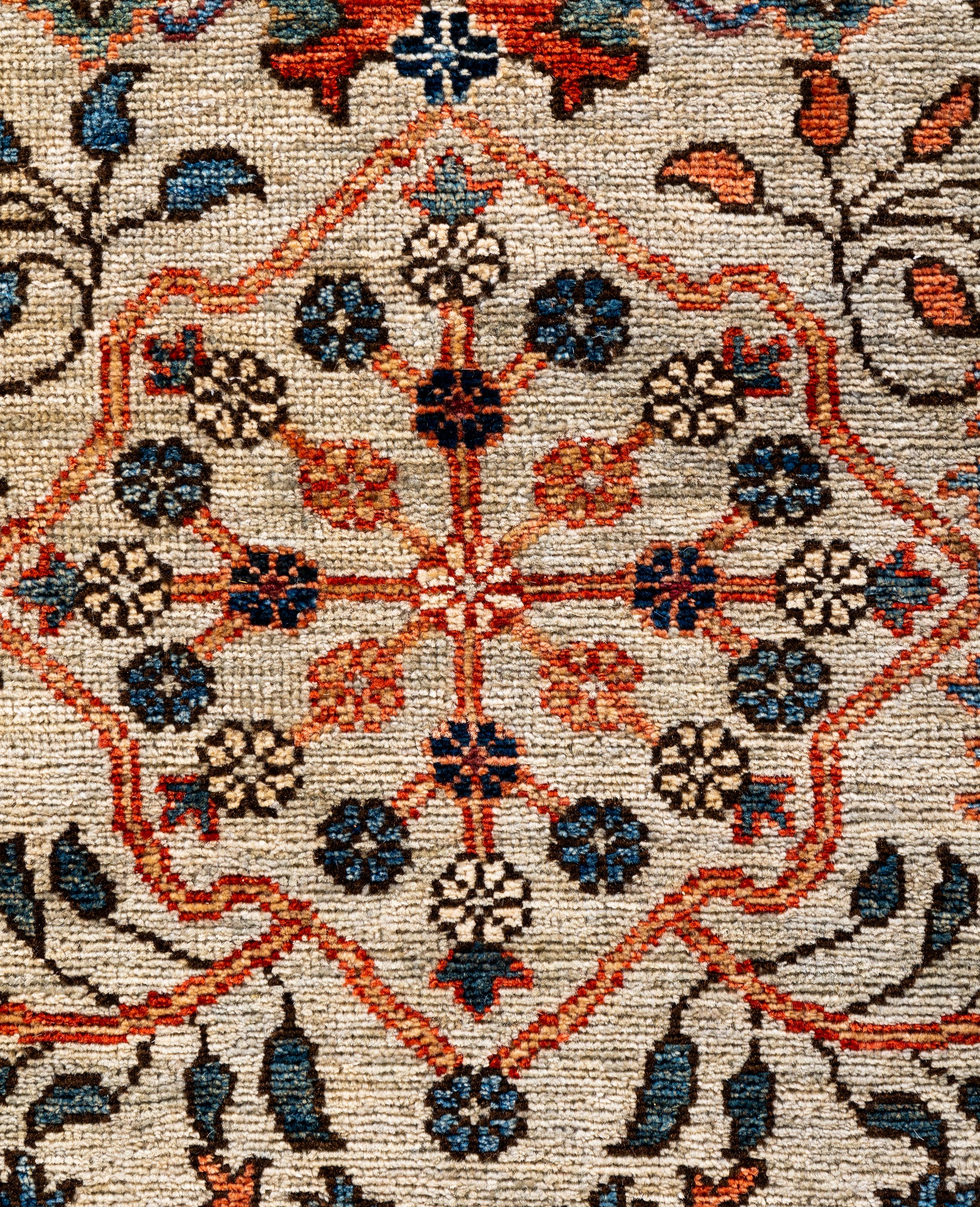 Pakistani Traditional Tribal Serapi Wool Hand Knotted Ivory Area Rug 8' 0