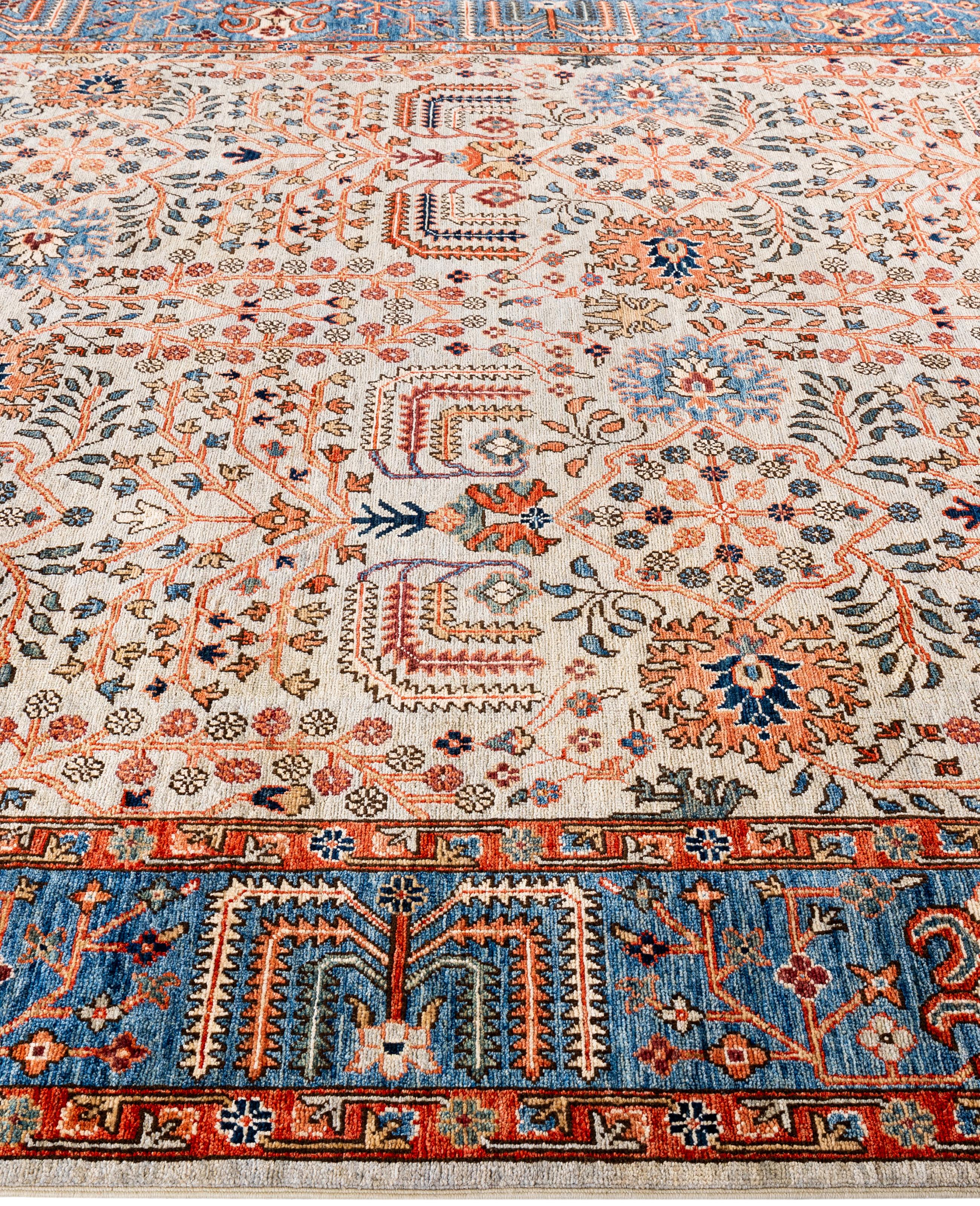 Hand-Knotted Traditional Tribal Serapi Wool Hand Knotted Ivory Area Rug 8' 0