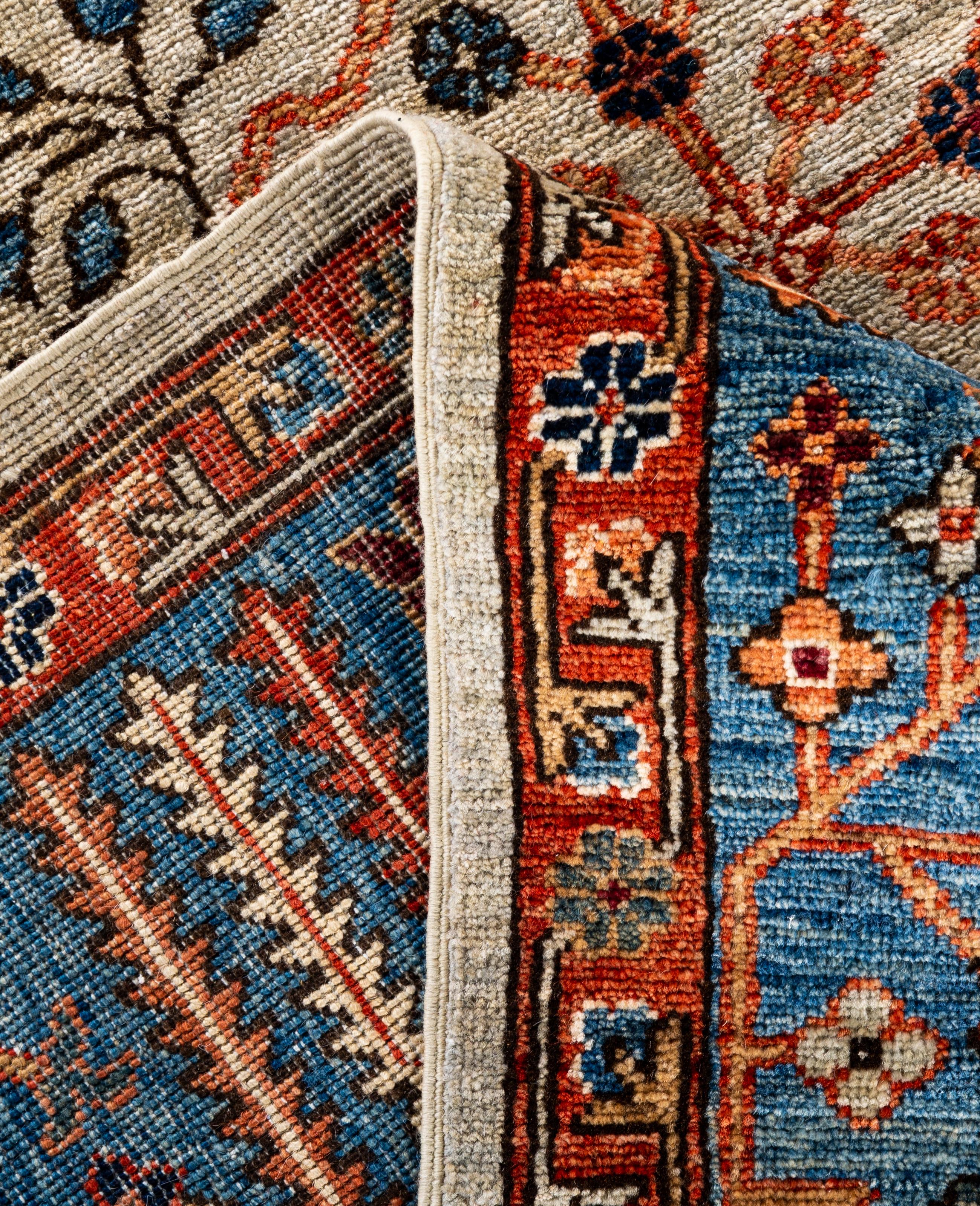 Contemporary Traditional Tribal Serapi Wool Hand Knotted Ivory Area Rug 8' 0